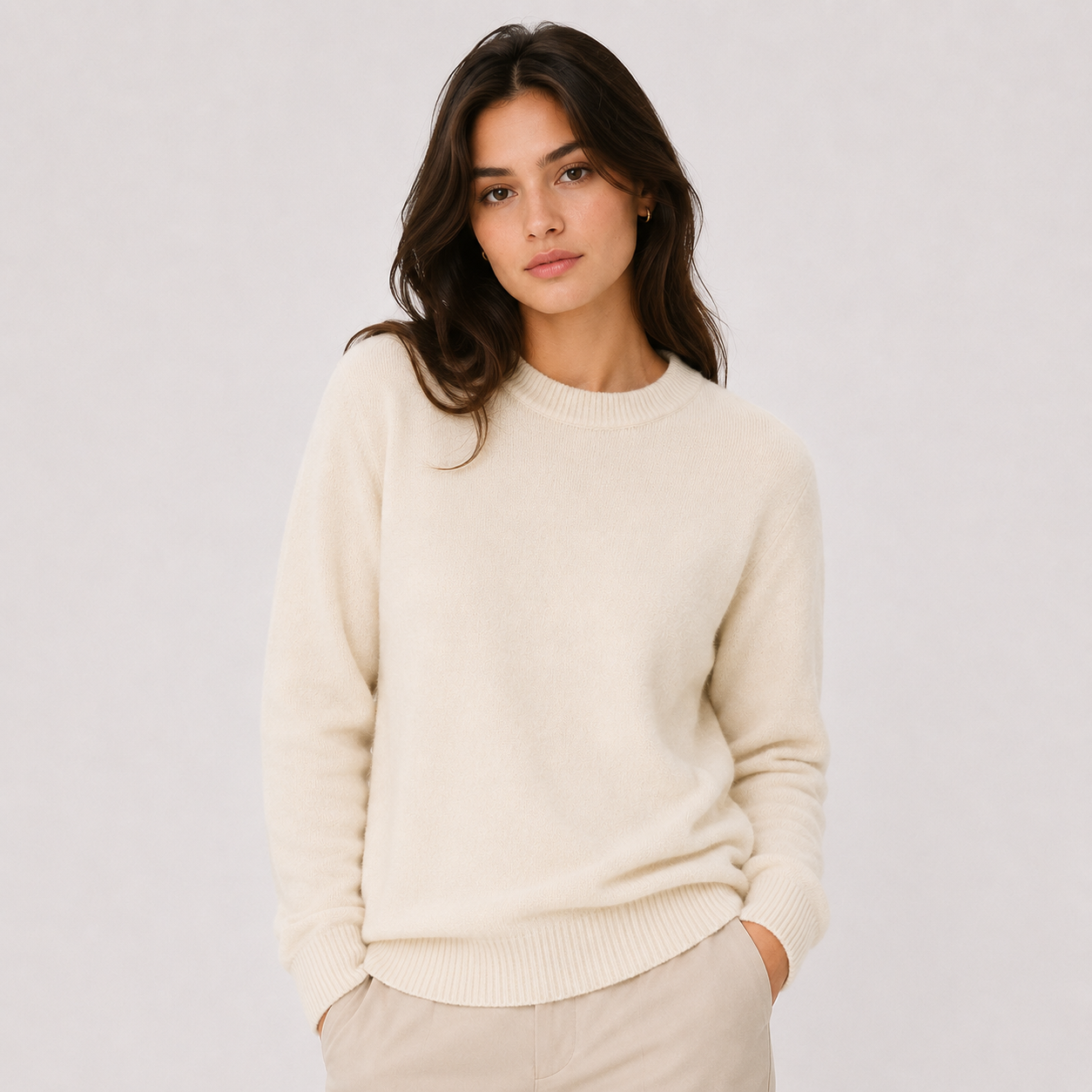 Classic Cashmere Look Sweater, Fine Knit Layering Top