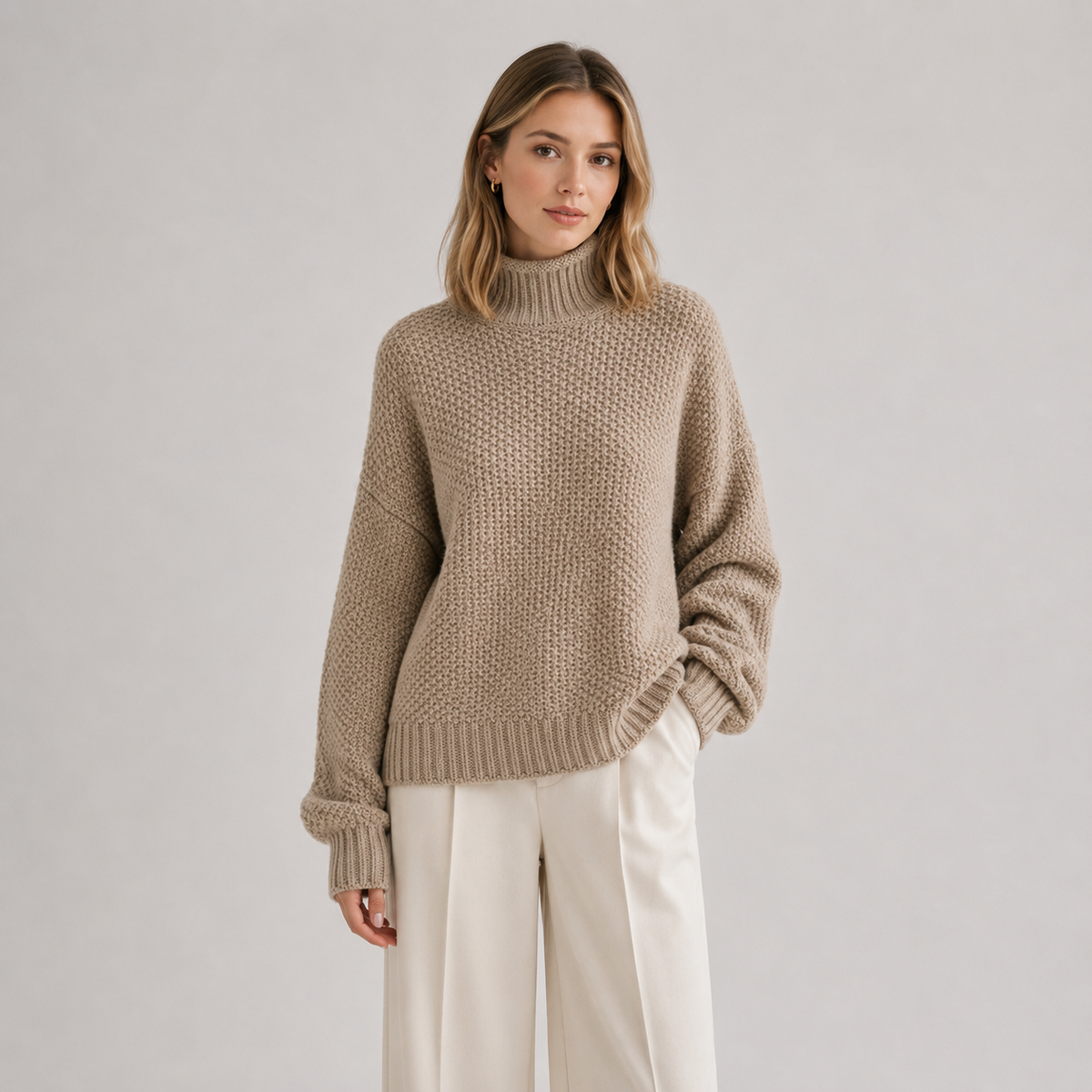 Relaxed Fit Knit Sweater, Long Sleeve Soft Pullover