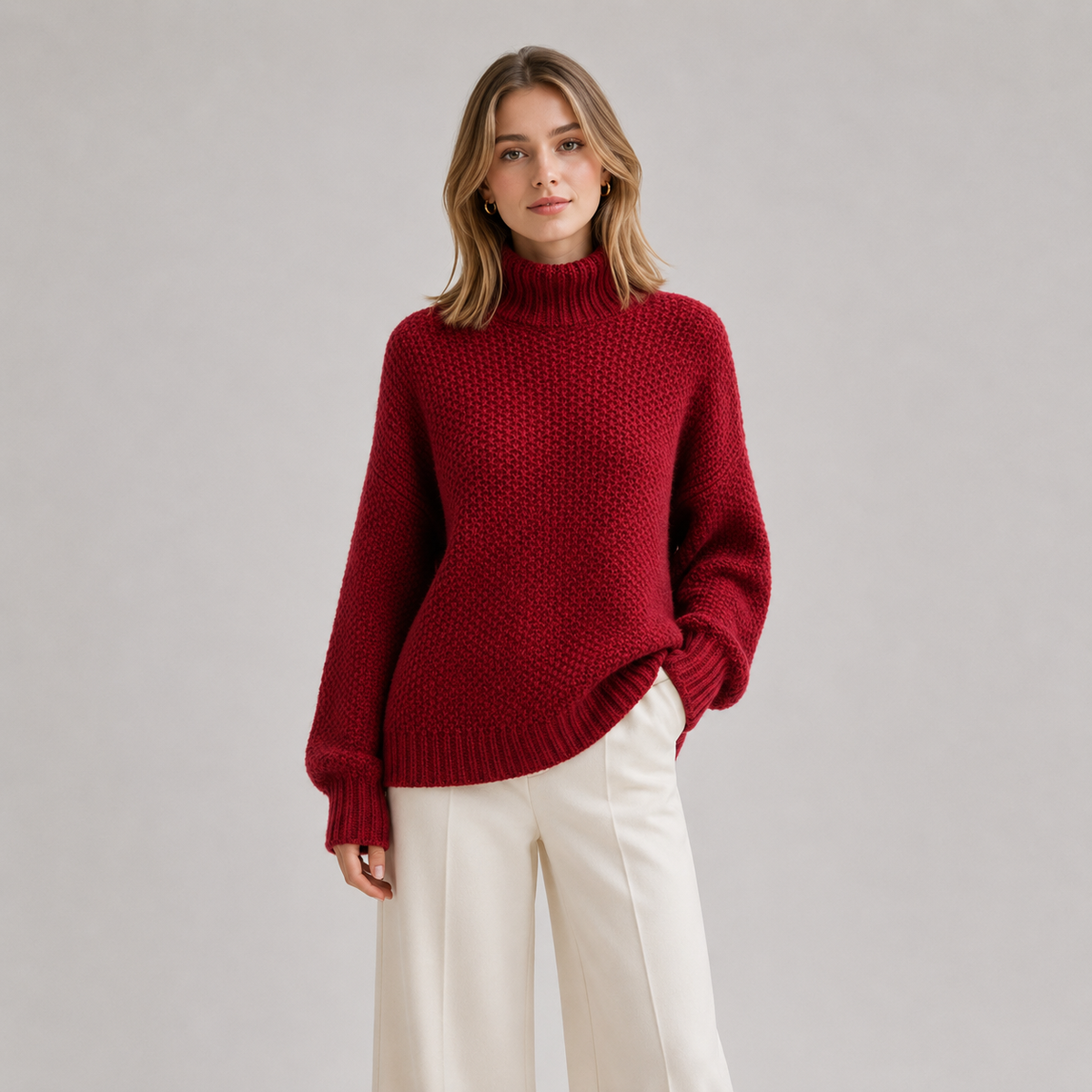 Relaxed Fit Knit Sweater, Long Sleeve Soft Pullover