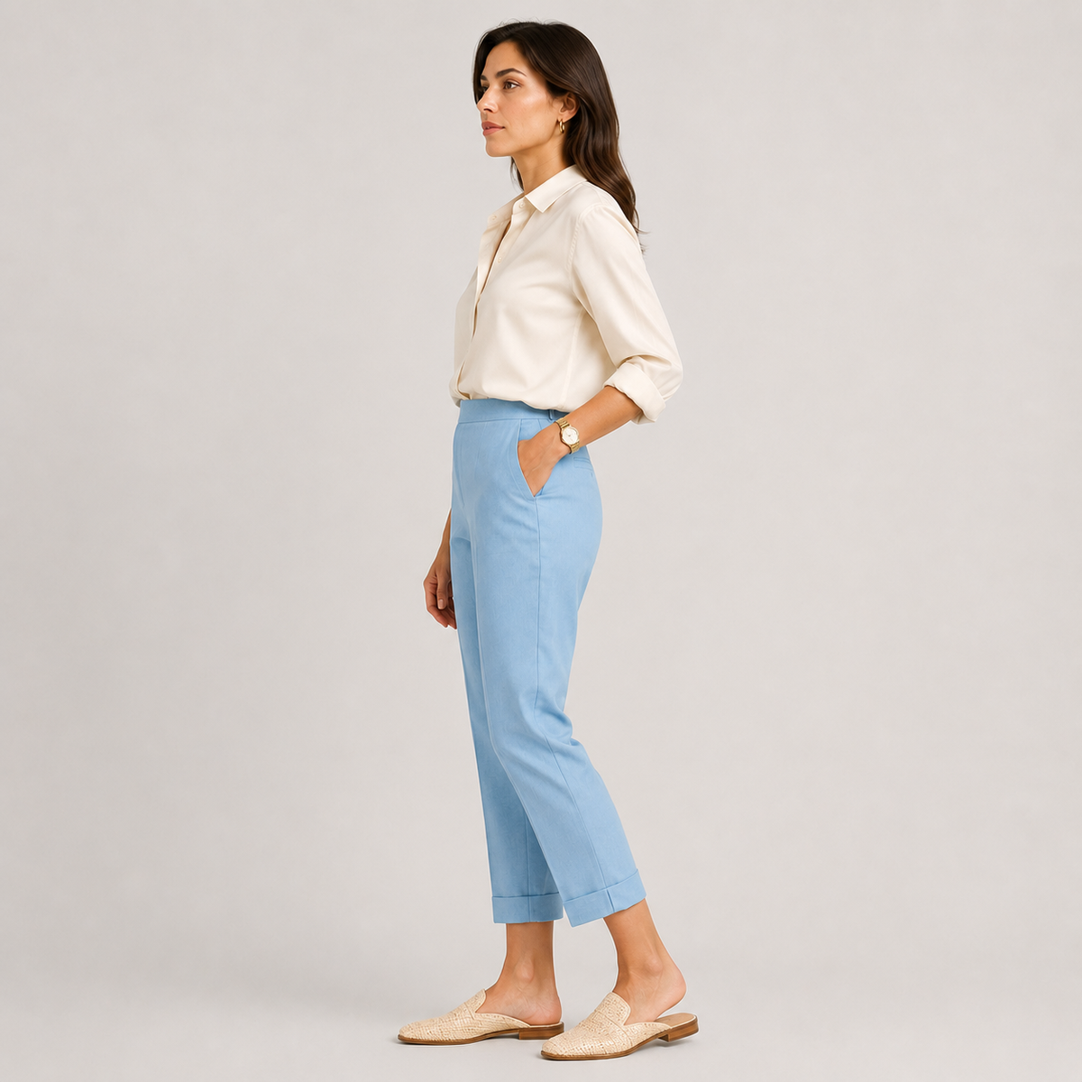 High Rise Wide Leg Trousers, Tailored Drape Office Pants