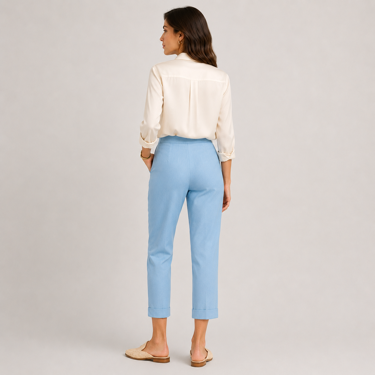 High Rise Wide Leg Trousers, Tailored Drape Office Pants