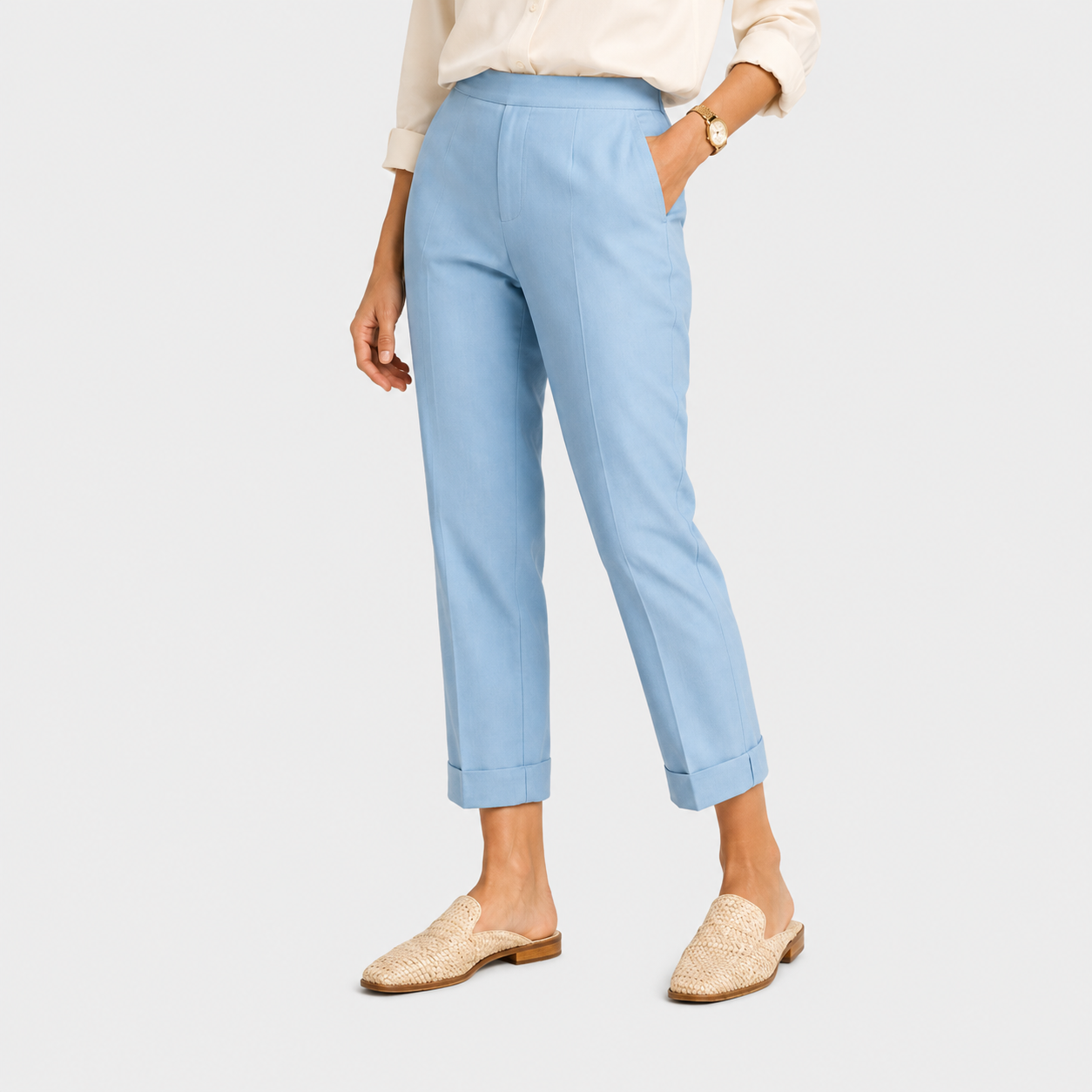 High Rise Wide Leg Trousers, Tailored Drape Office Pants