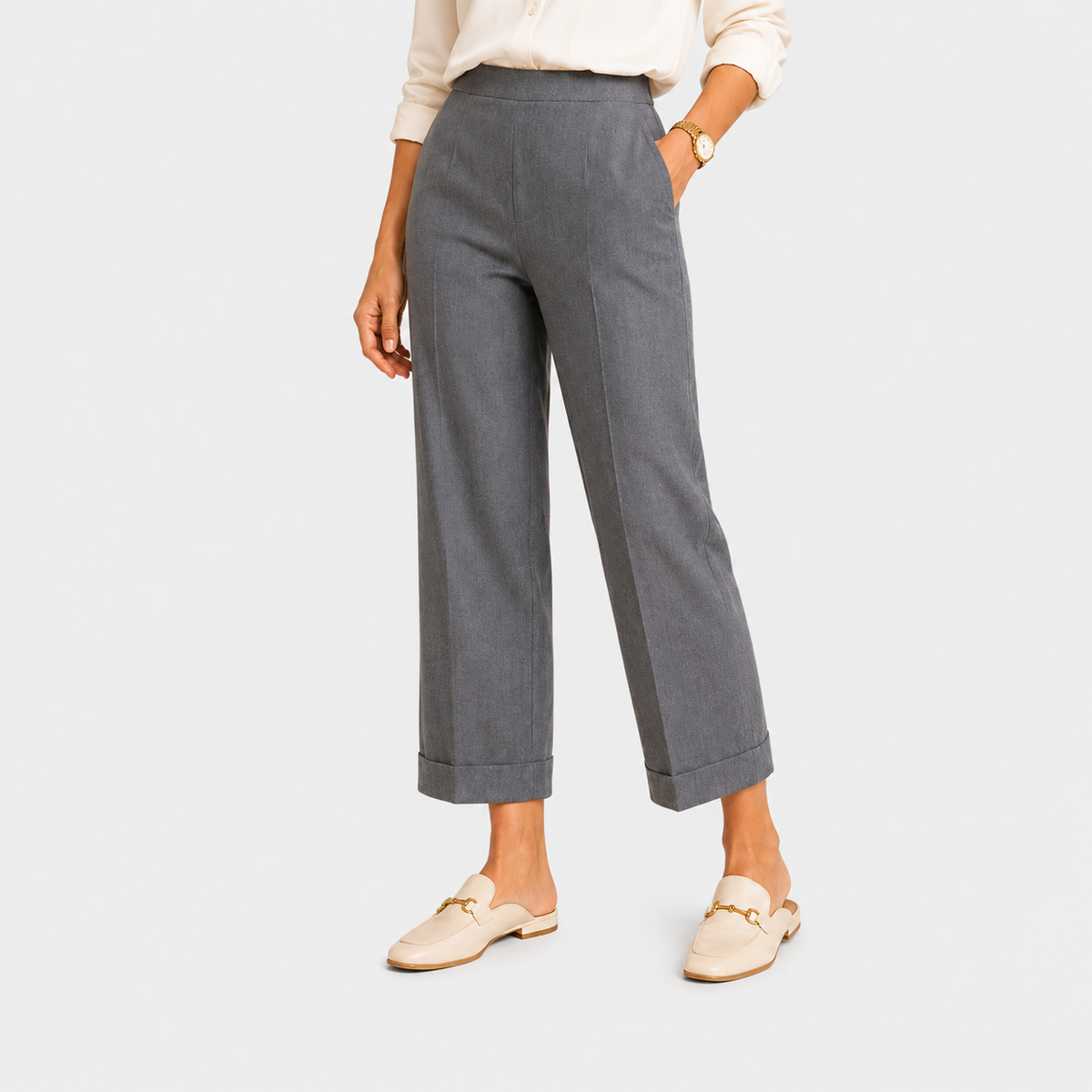 High Rise Wide Leg Trousers, Tailored Drape Office Pants