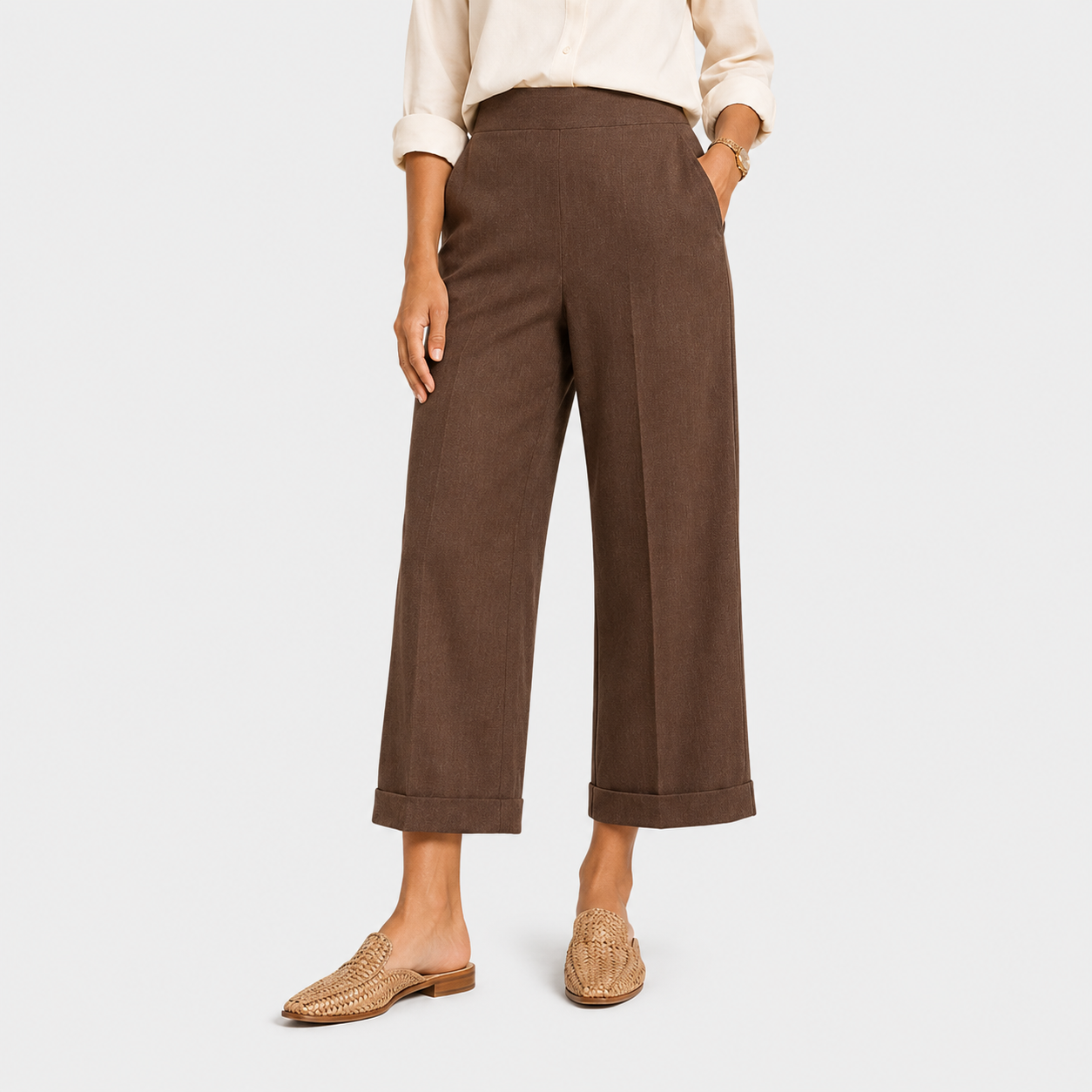 High Rise Wide Leg Trousers, Tailored Drape Office Pants