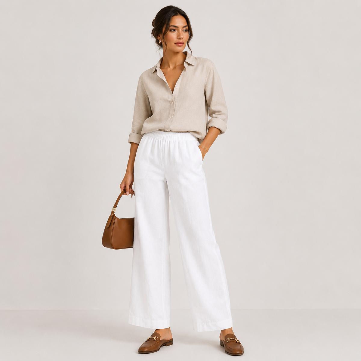 High Rise Wide Leg Trousers, Tailored Drape Office Pants