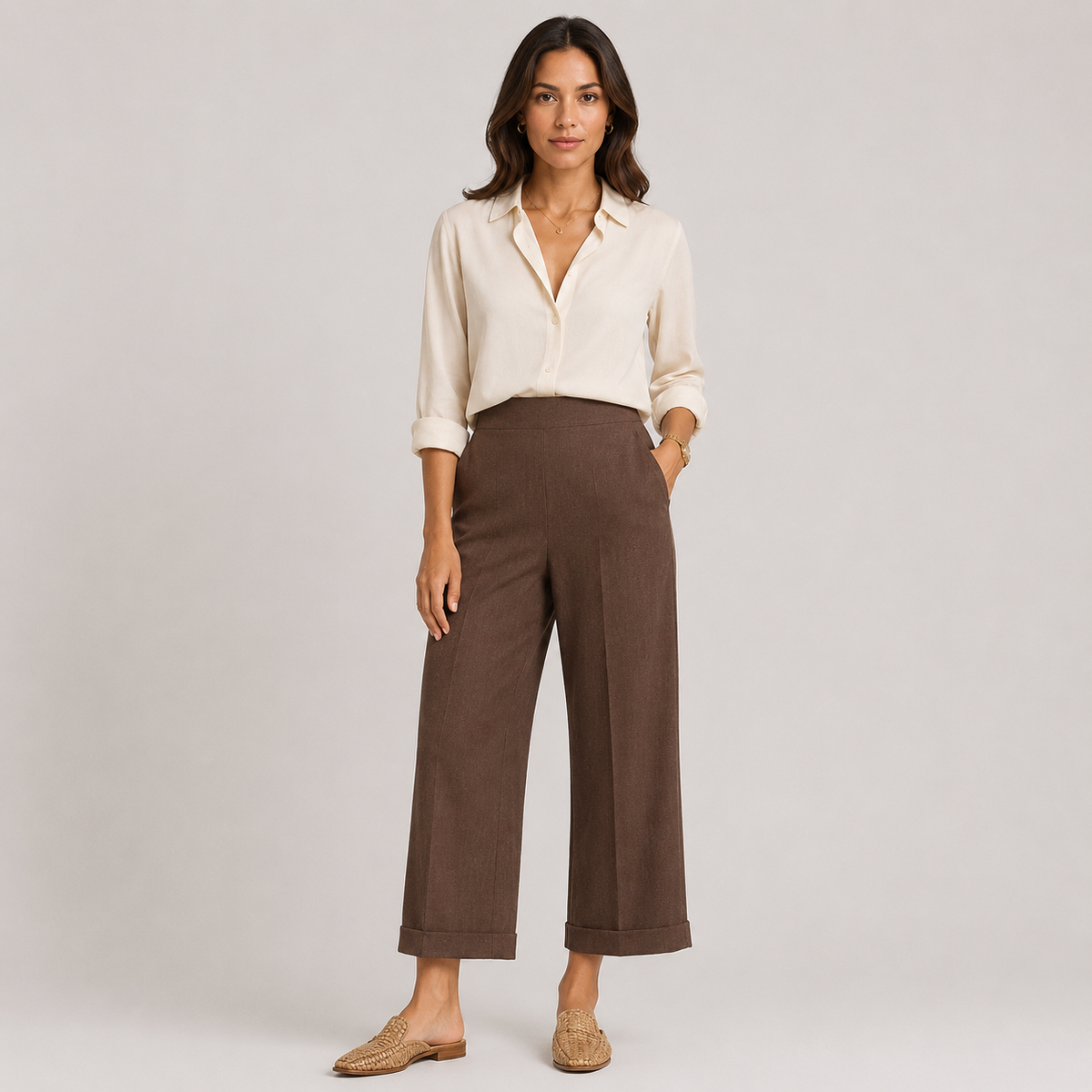 High Rise Wide Leg Trousers, Tailored Drape Office Pants