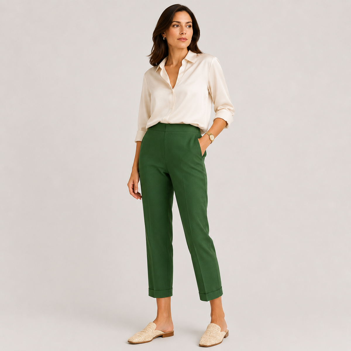 High Rise Wide Leg Trousers, Tailored Drape Office Pants