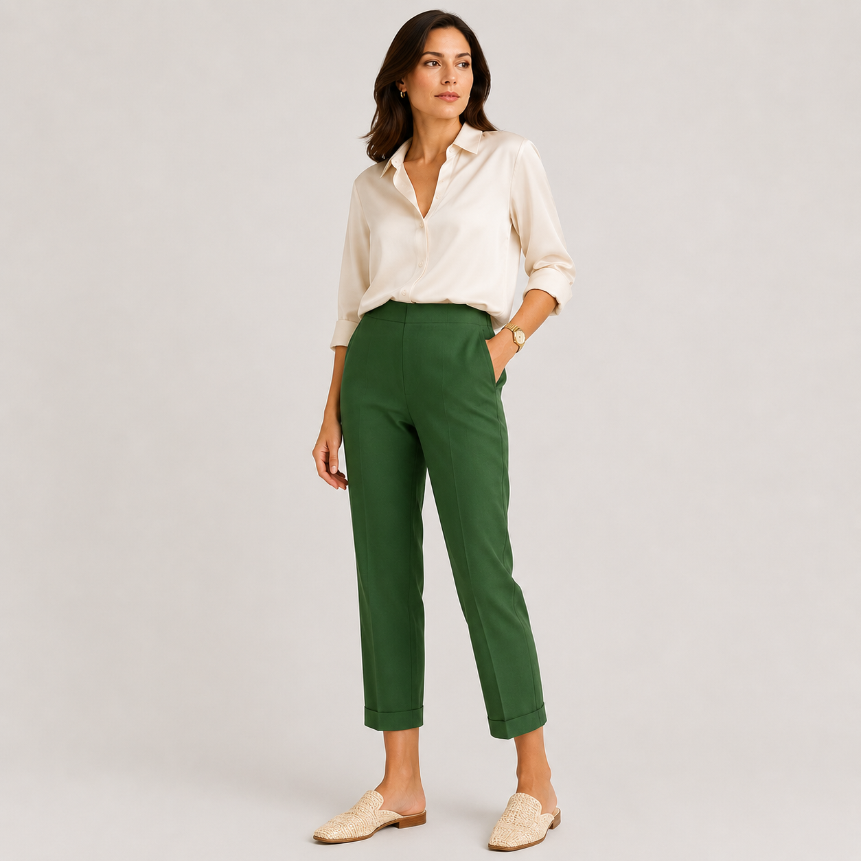 High Rise Wide Leg Trousers, Tailored Drape Office Pants