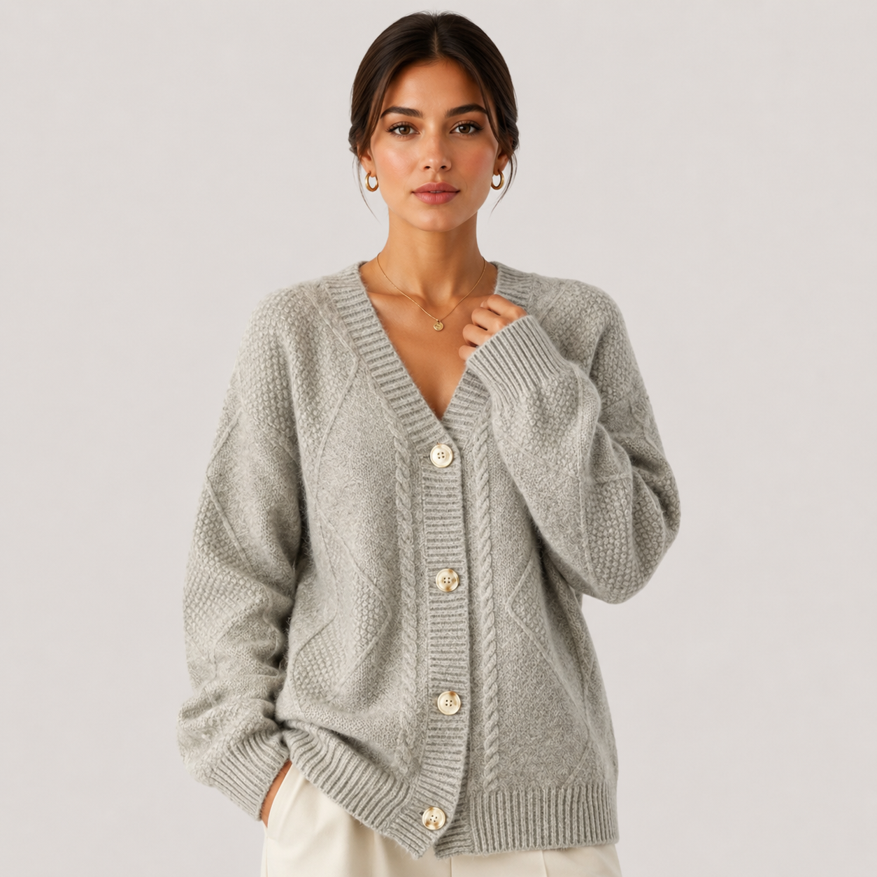 Long Sleeve Knit Cardigan, Button Front Soft Sweater