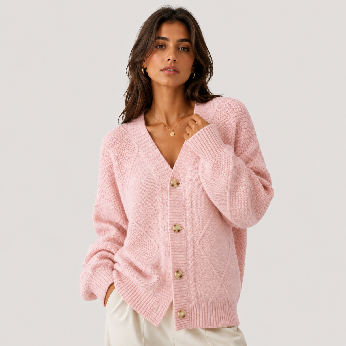 Long Sleeve Knit Cardigan, Button Front Soft Sweater