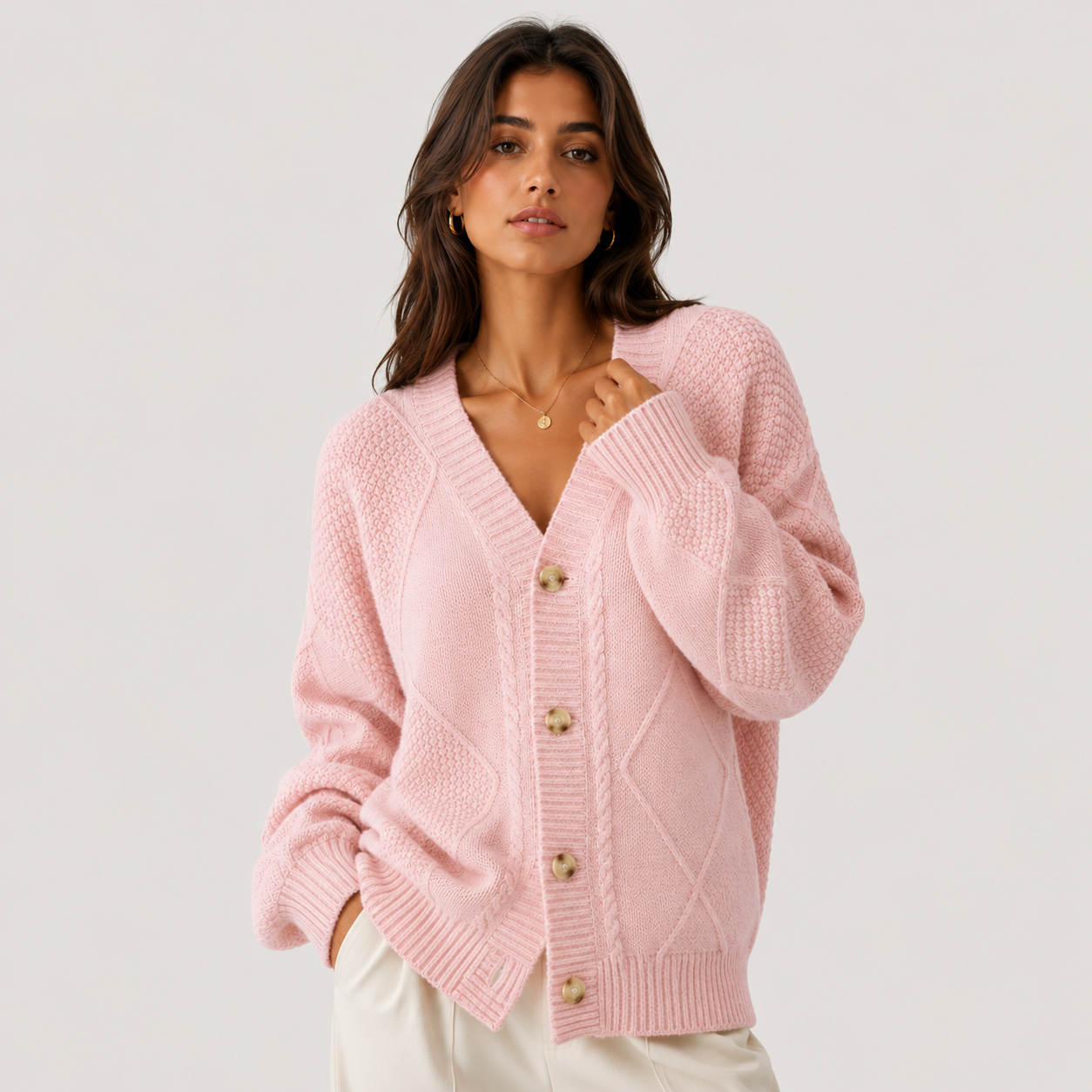 Long Sleeve Knit Cardigan, Button Front Soft Sweater