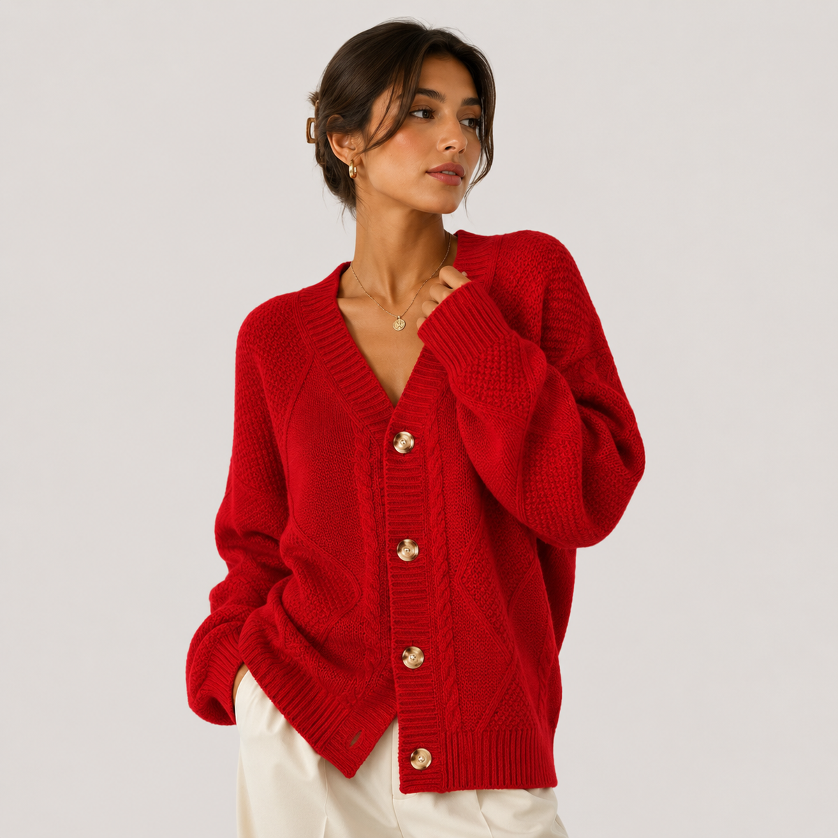 Long Sleeve Knit Cardigan, Button Front Soft Sweater