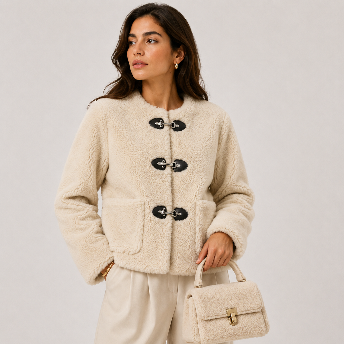 Cozy Fleece Jacket, Toggle Button Front with Pockets