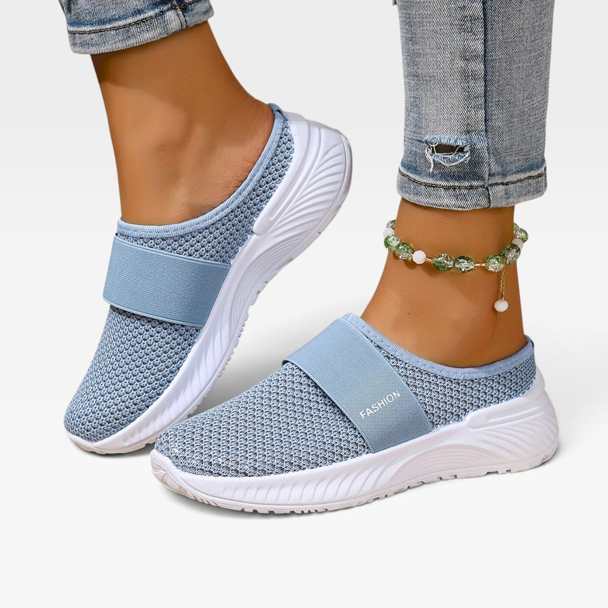 Backless Knit Sneakers, Cushioned Platform Slip On Mule