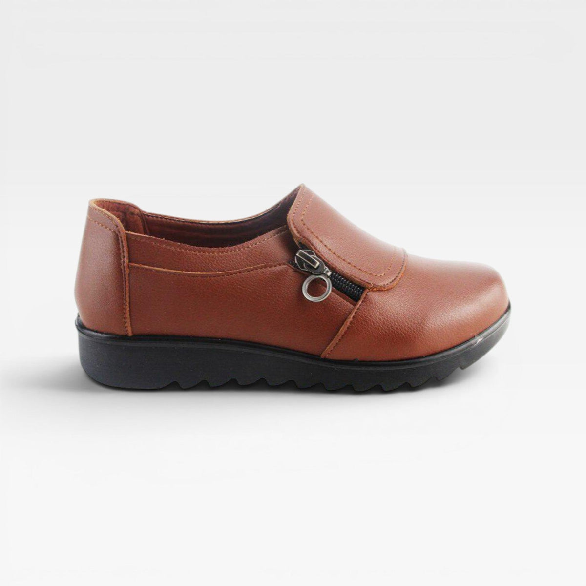 Leather Loafers with Side Zip, Cushioned Slip On Sole