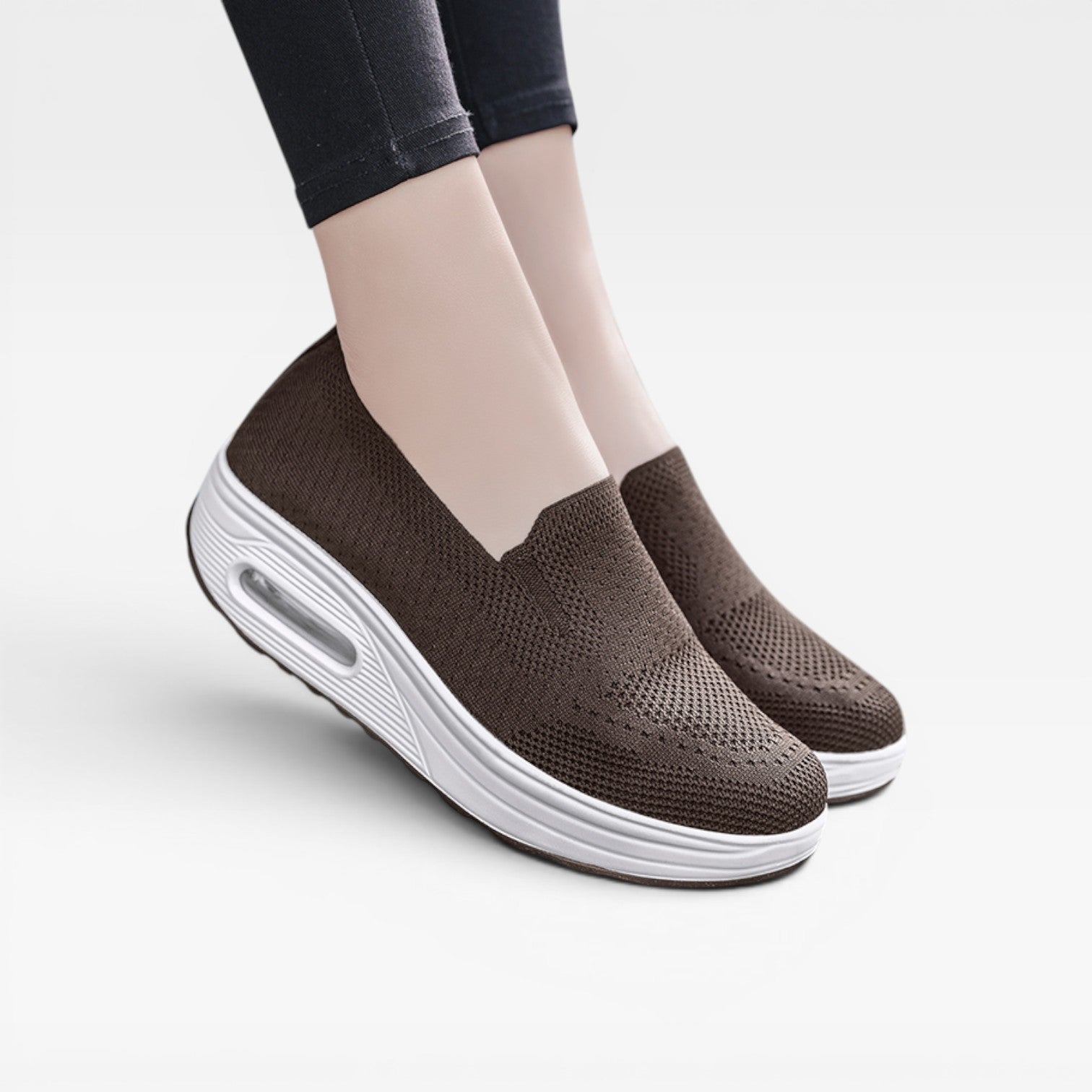 Air Cushion Platform Trainers, Breathable Knit Slip Ons