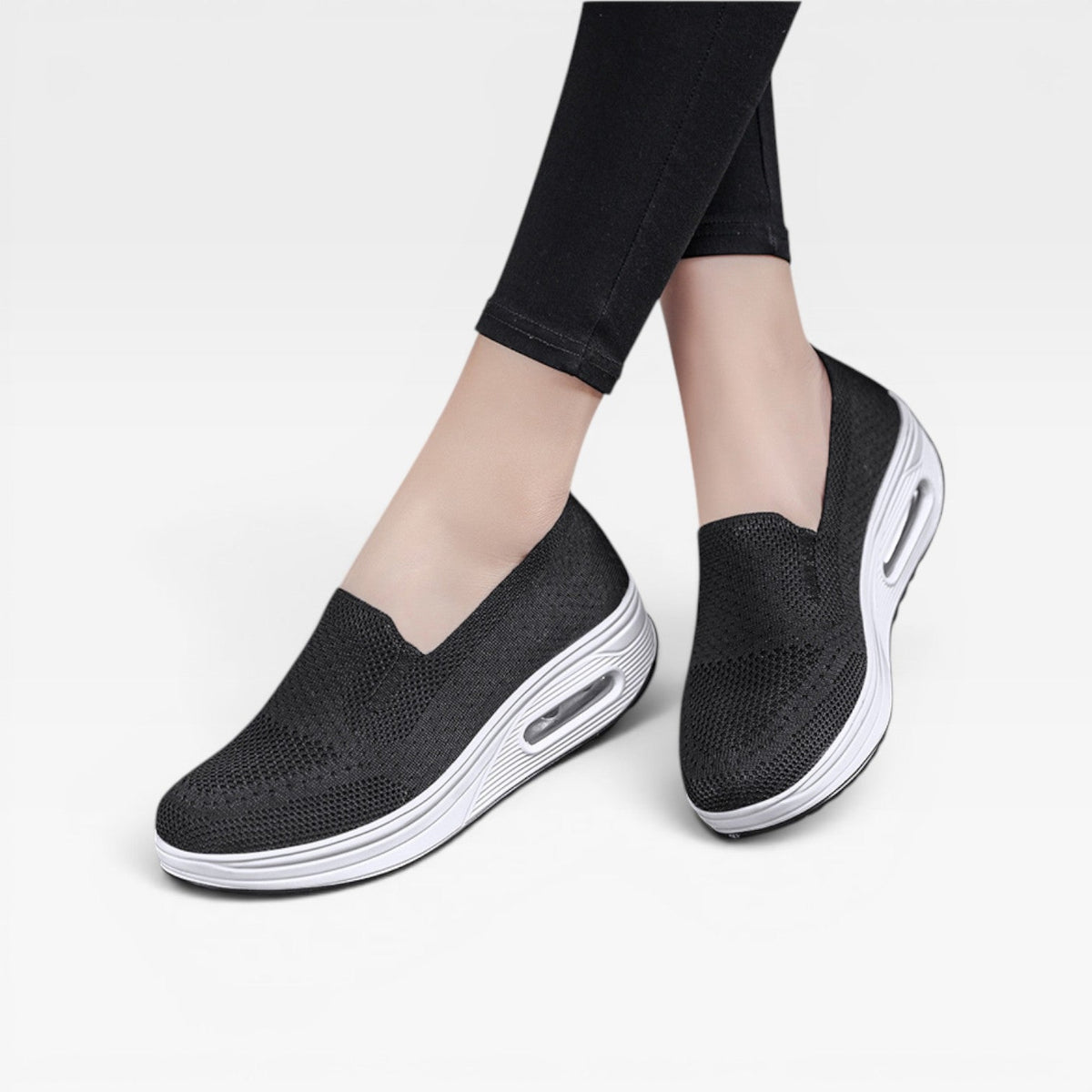Air Cushion Platform Trainers, Breathable Knit Slip Ons