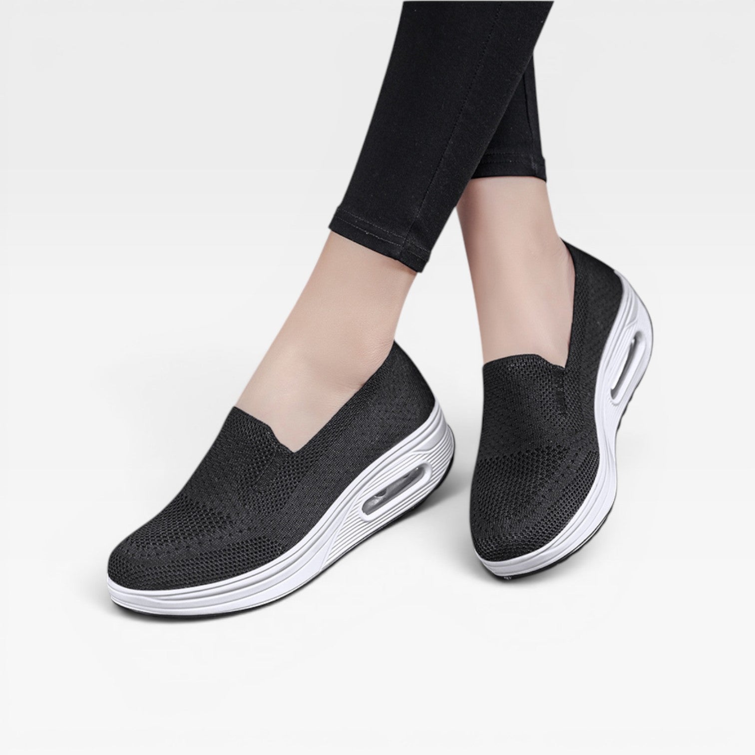 Air Cushion Platform Trainers, Breathable Knit Slip Ons