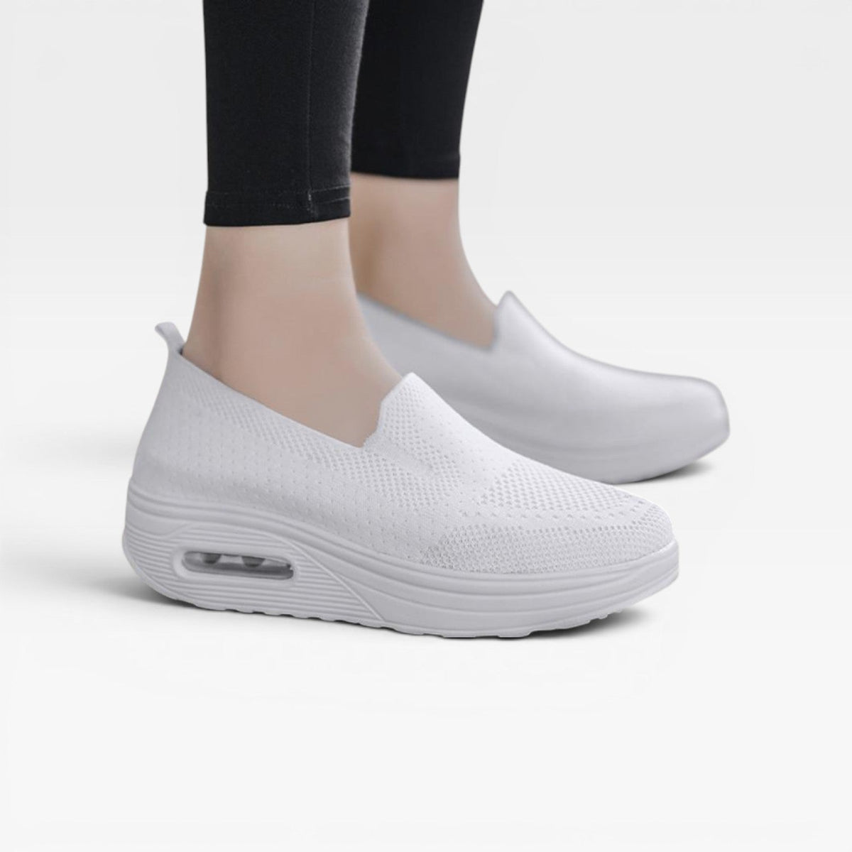 Air Cushion Platform Trainers, Breathable Knit Slip Ons