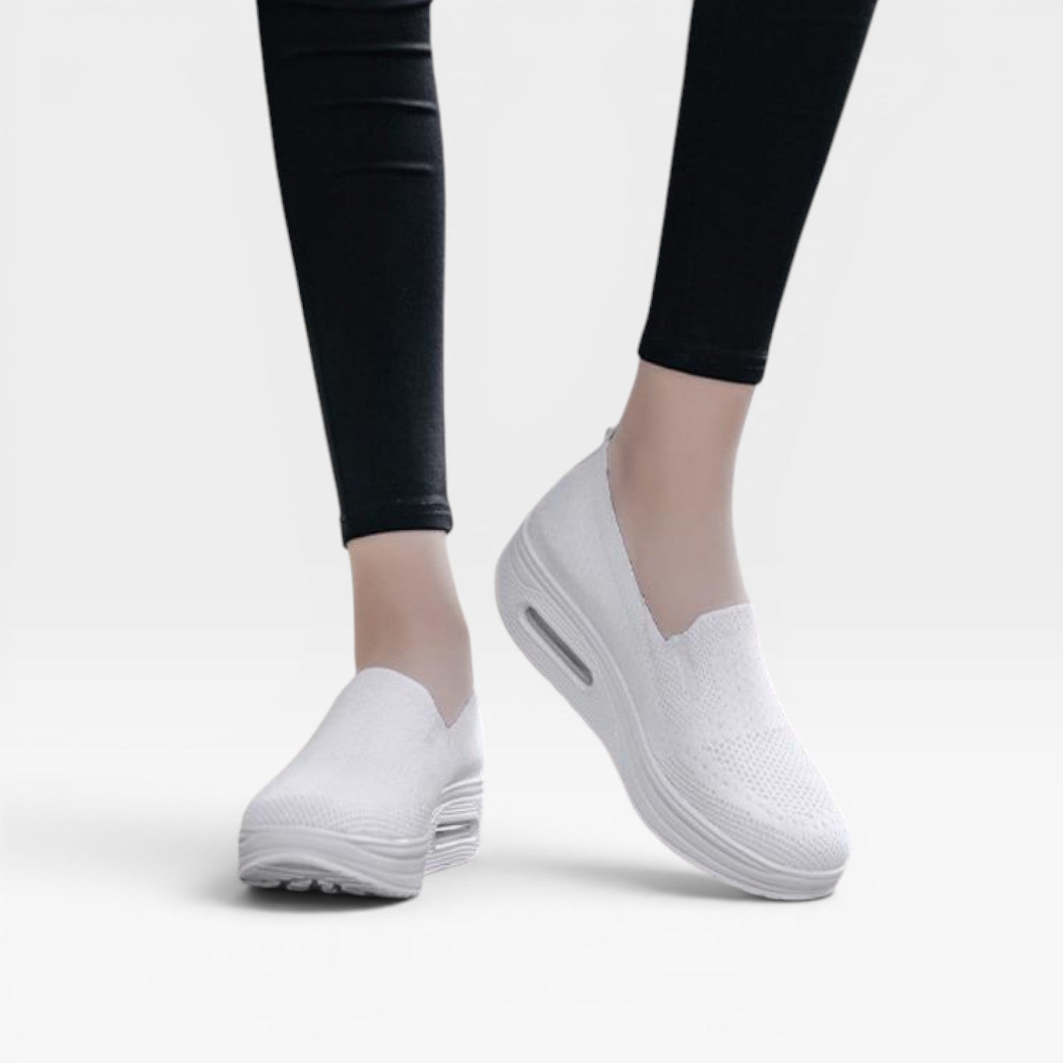 Air Cushion Platform Trainers, Breathable Knit Slip Ons