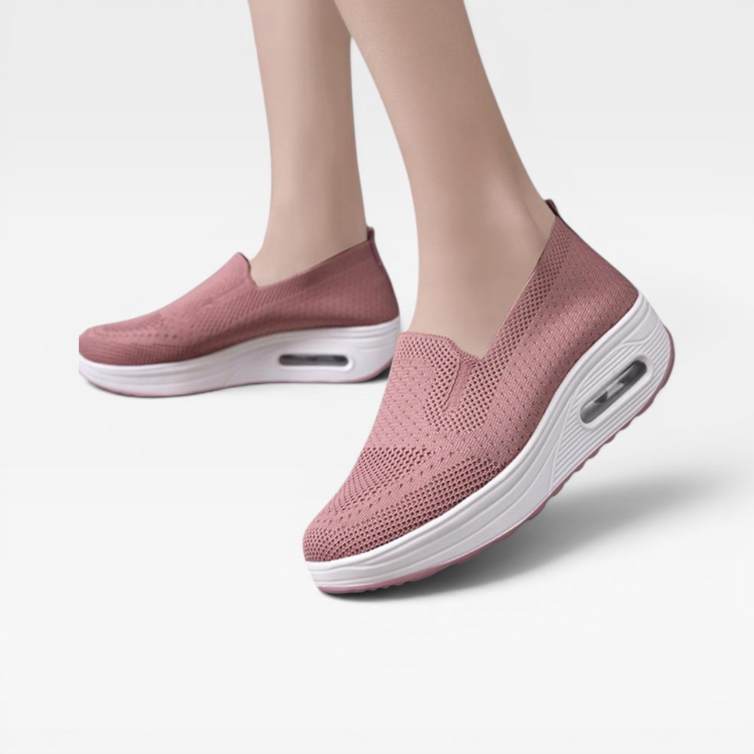 Air Cushion Platform Trainers, Breathable Knit Slip Ons