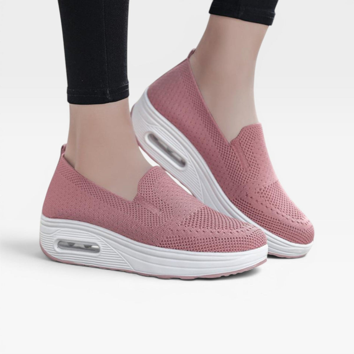 Air Cushion Platform Trainers, Breathable Knit Slip Ons