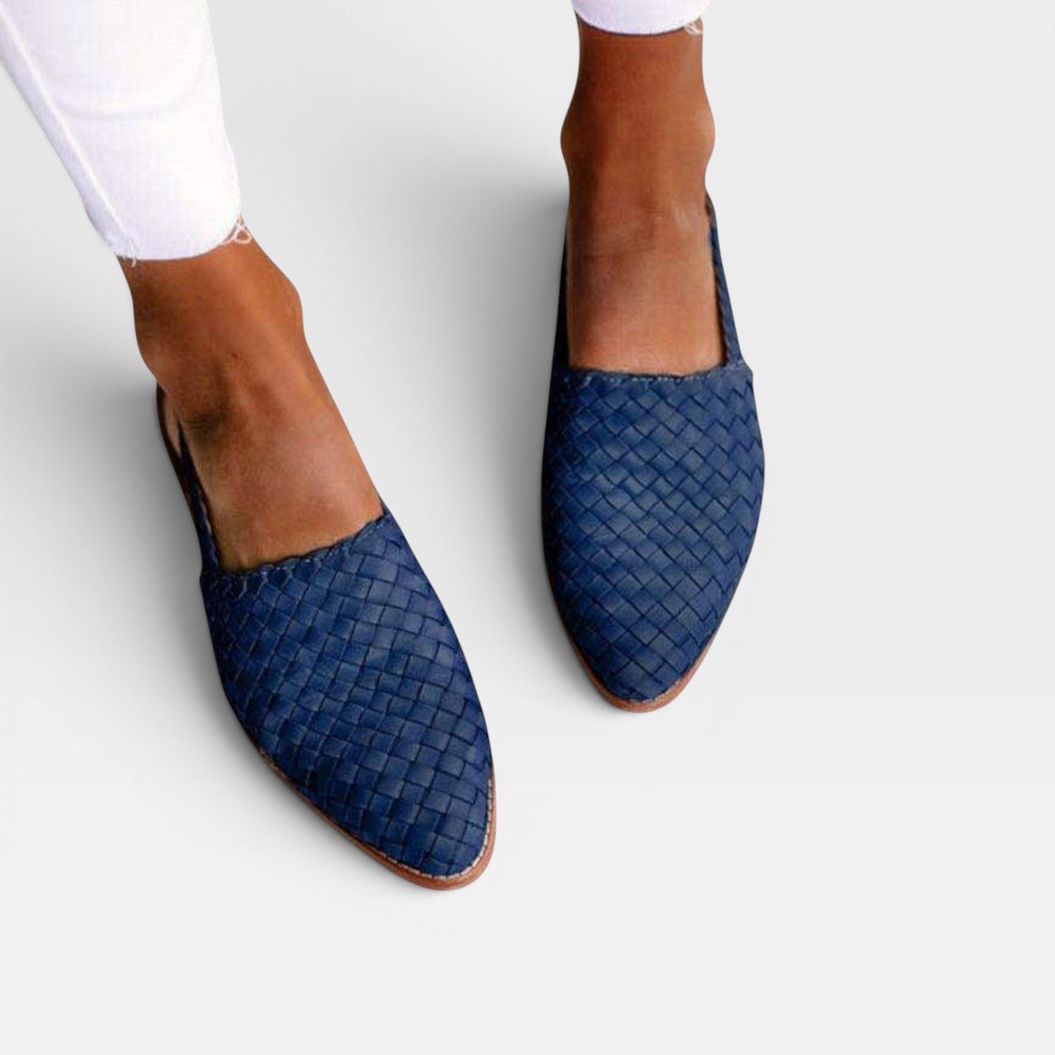 Woven Leather Slingback Loafers, Pointed Toe Flats