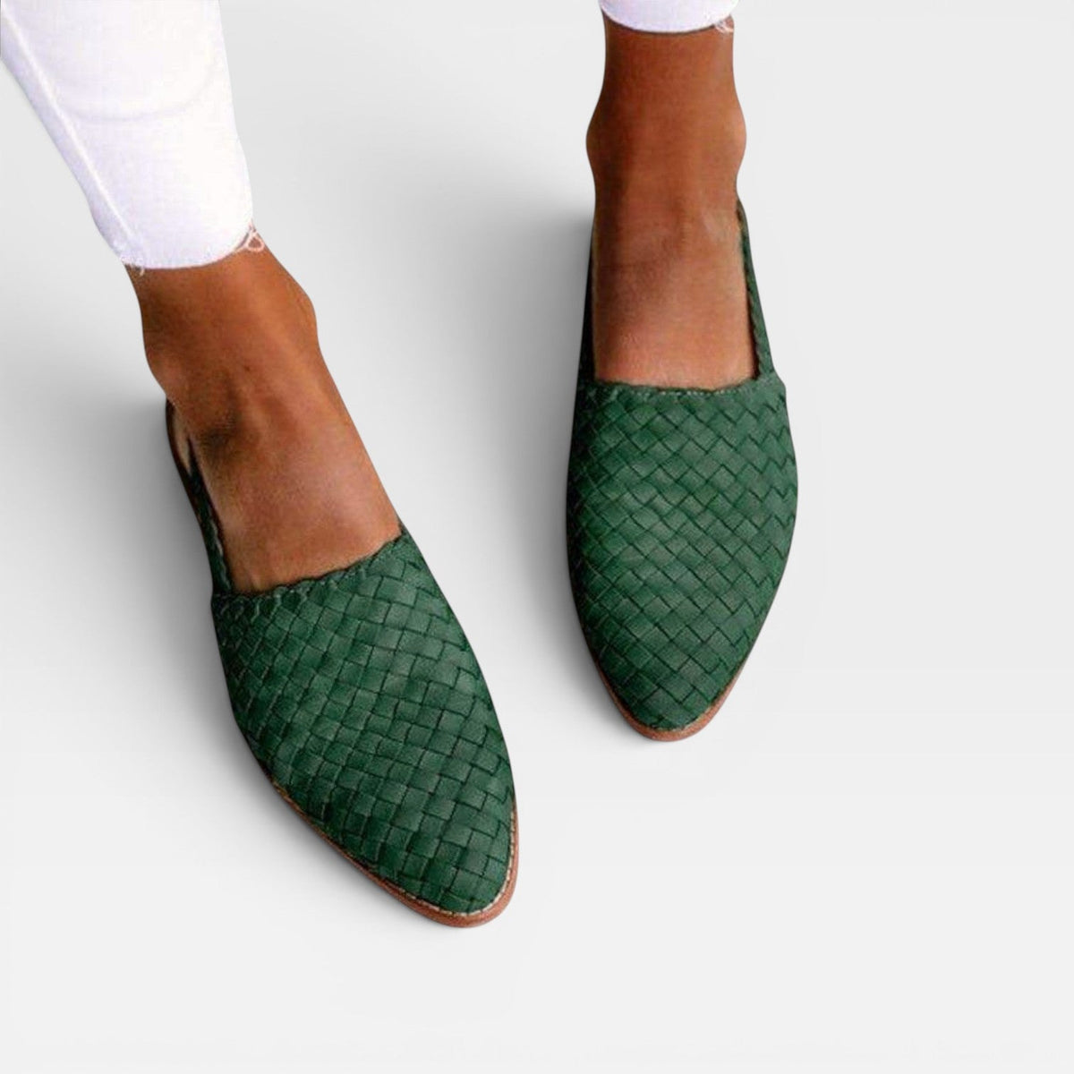 Woven Leather Slingback Loafers, Pointed Toe Flats