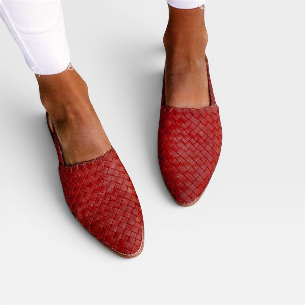 Woven Leather Slingback Loafers, Pointed Toe Flats