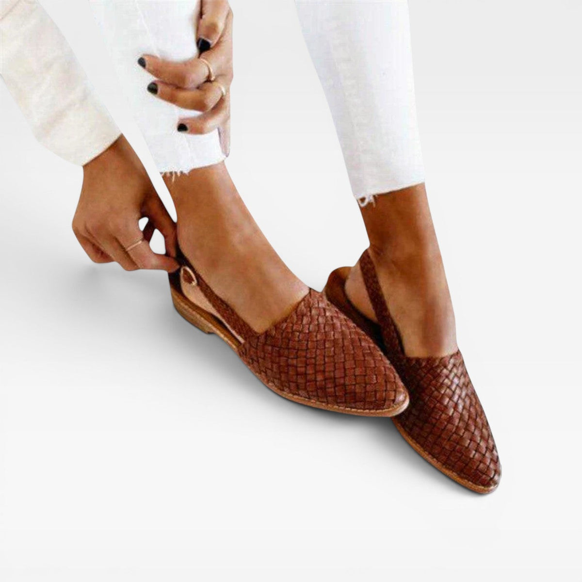 Woven Leather Slingback Loafers, Pointed Toe Flats