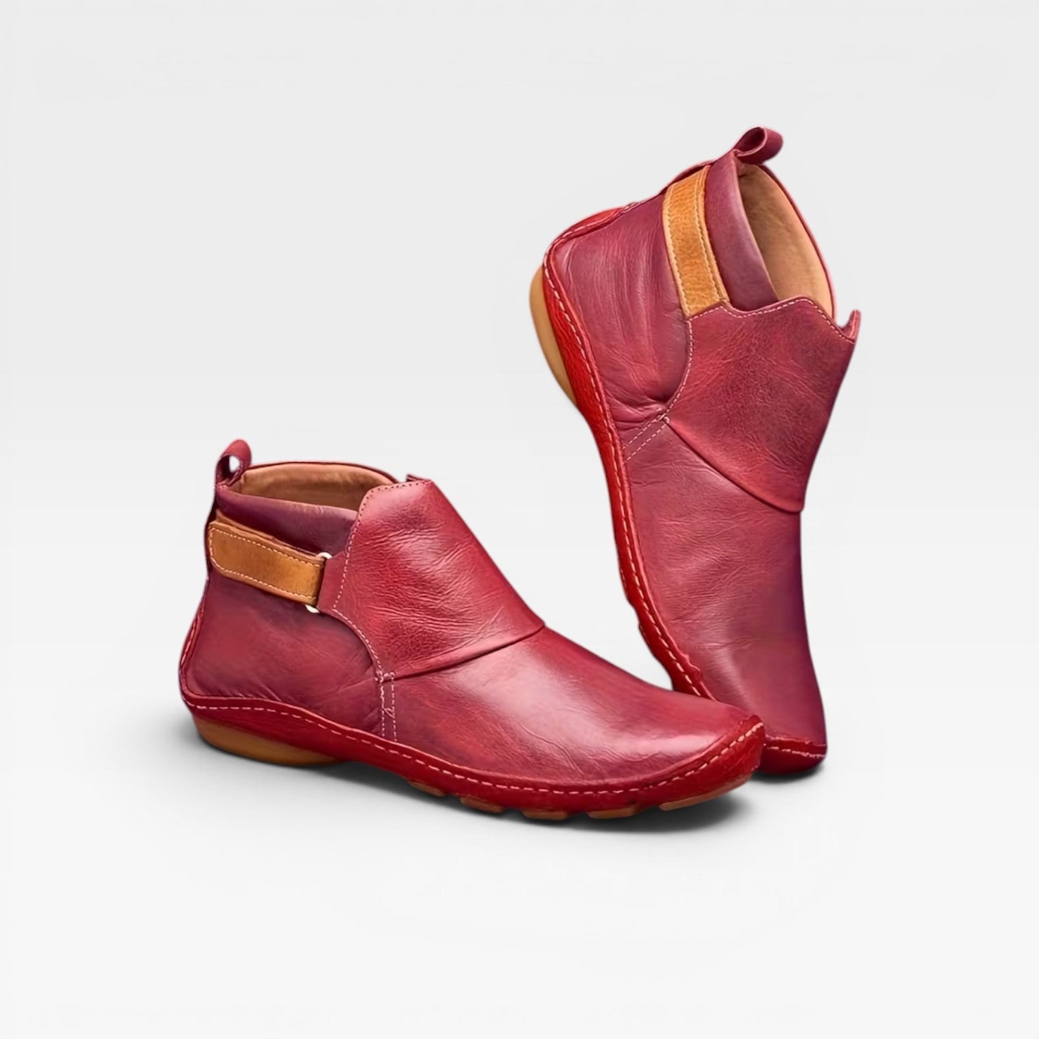 Hand Stitched Ankle Boots, Elastic Gore Low Wedge Sole