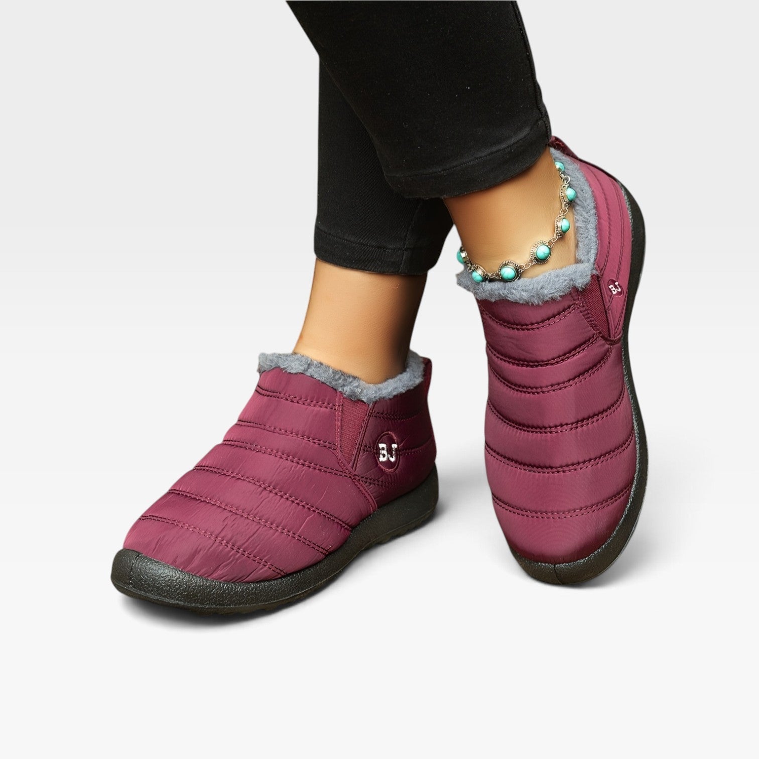 Quilted Fur Lined Snow Boots, Water Resistant Sole