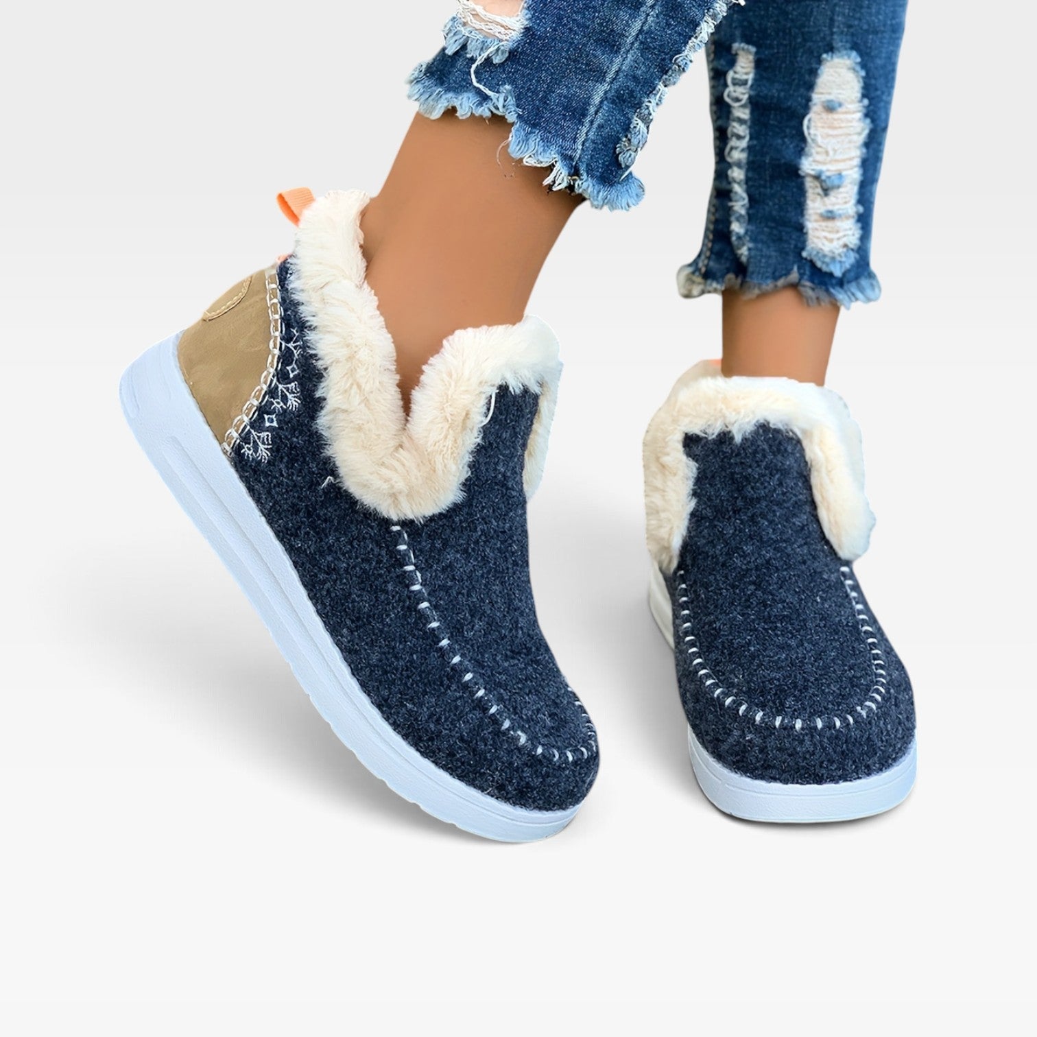 Wool Felt Ankle Boots, Moc Toe Fleece Lined Platform