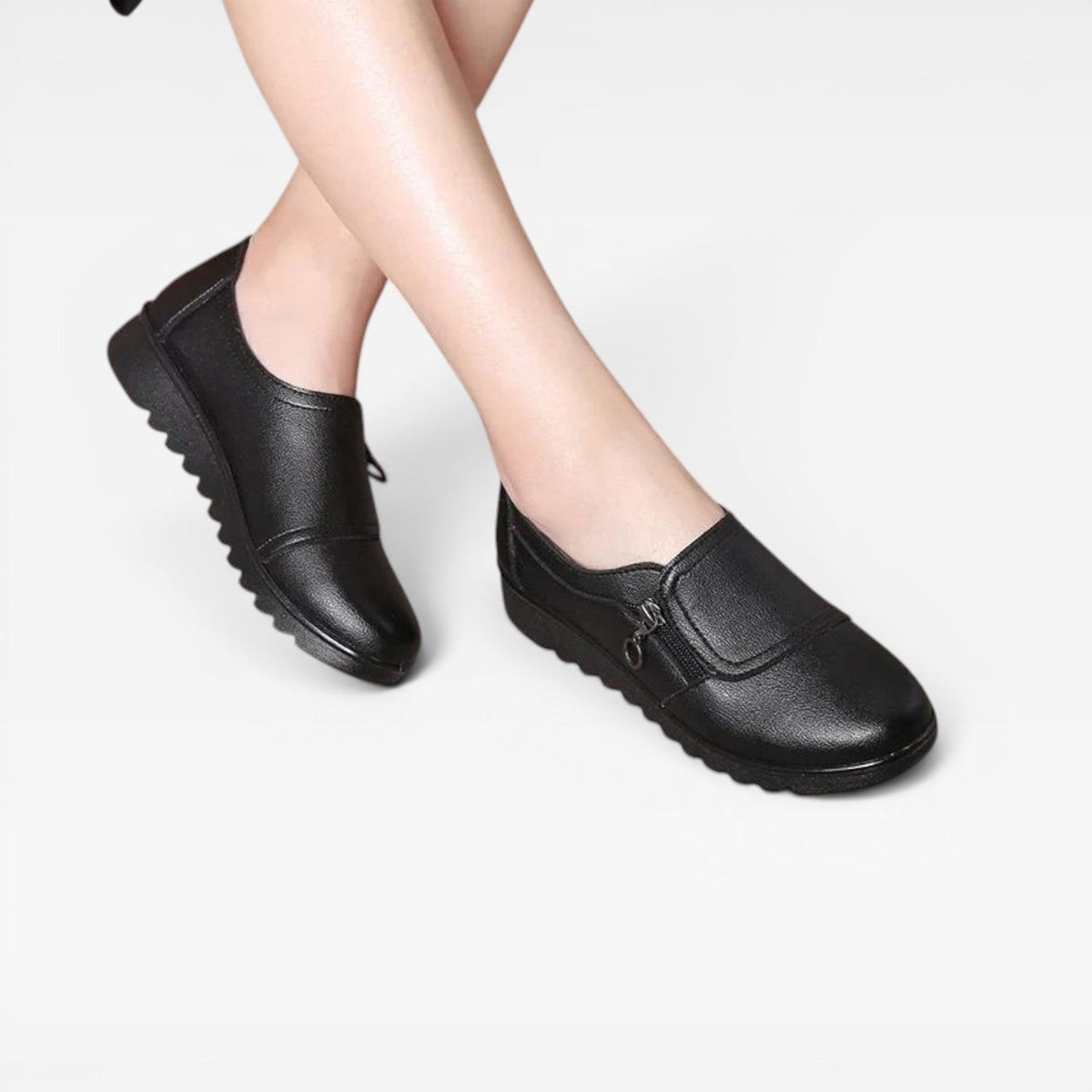 Leather Loafers with Side Zip, Cushioned Slip On Sole