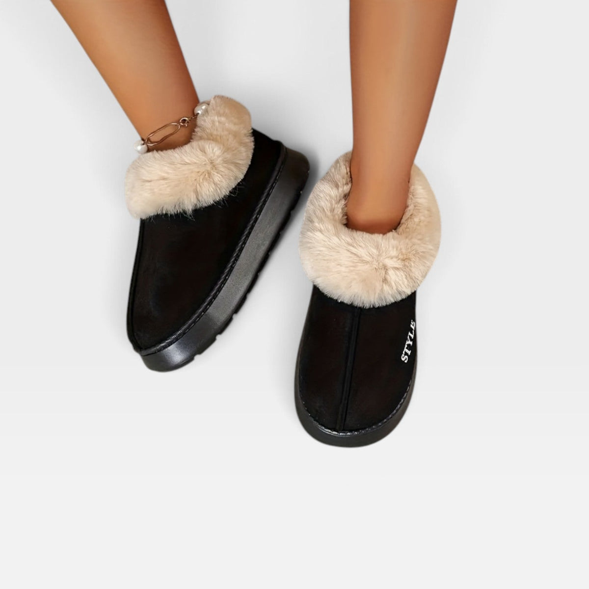 Suede Ankle Boots with Fur Trim, Anti Slip Cushion Sole