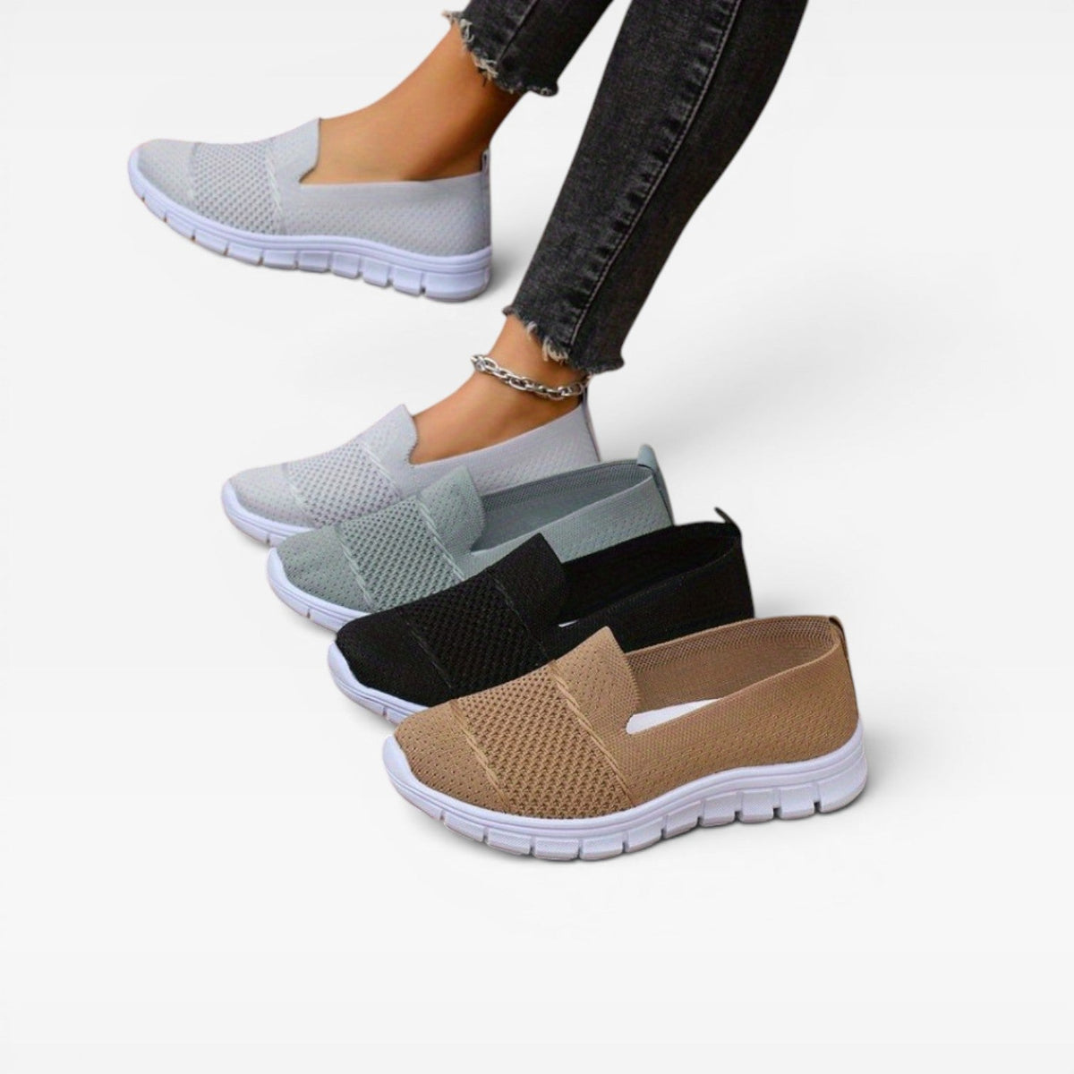 Knit Mesh Slip On Sneakers, Breathable Comfort Shoes