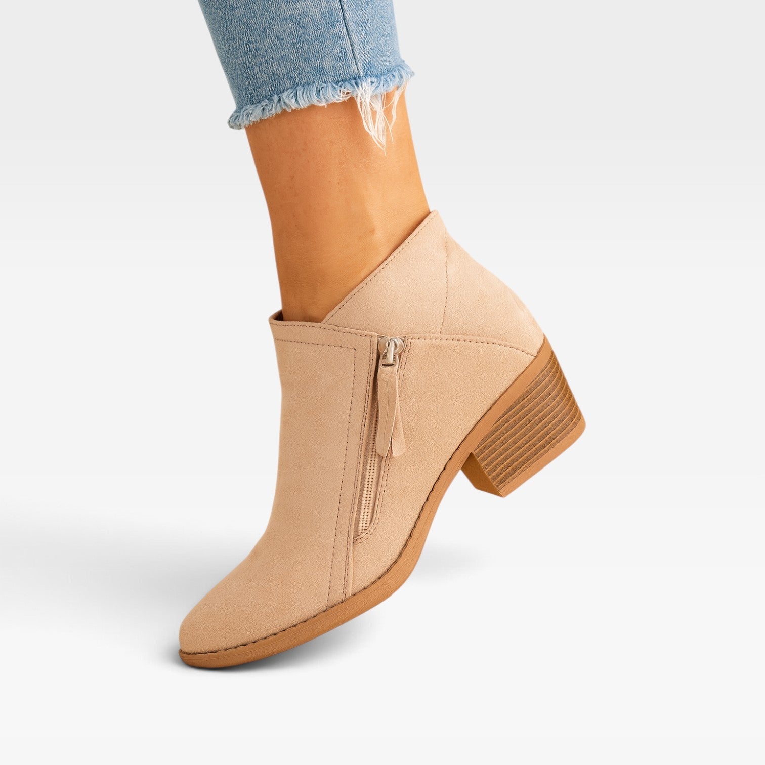 Suede Effect Ankle Boots, Arch Support Insole Side Zip