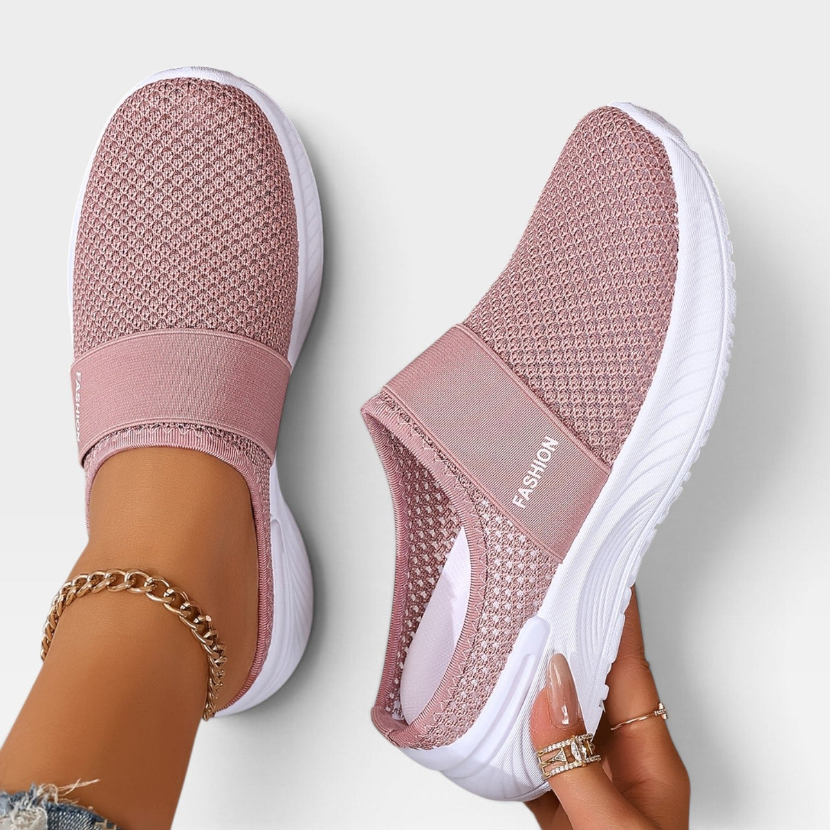 Backless Knit Sneakers, Cushioned Platform Slip On Mule