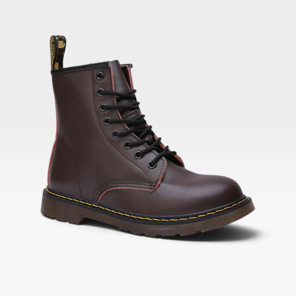 Leather Combat Boots, 8 Eye Lace Up Chunky Round Toe