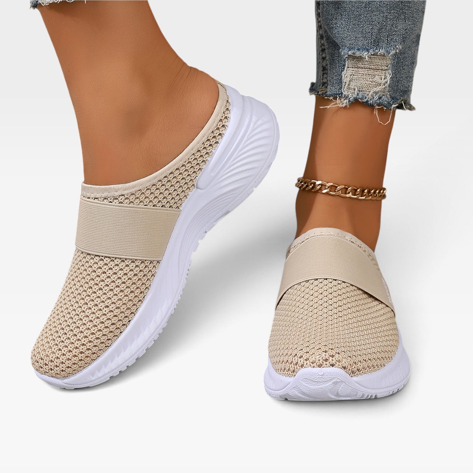Backless Knit Sneakers, Cushioned Platform Slip On Mule