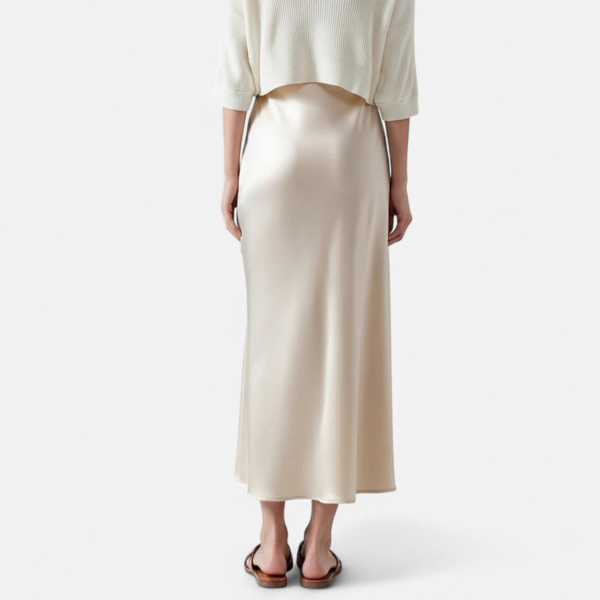 Pure Silk Midi Skirt, Fluid Drape with Natural Sheen