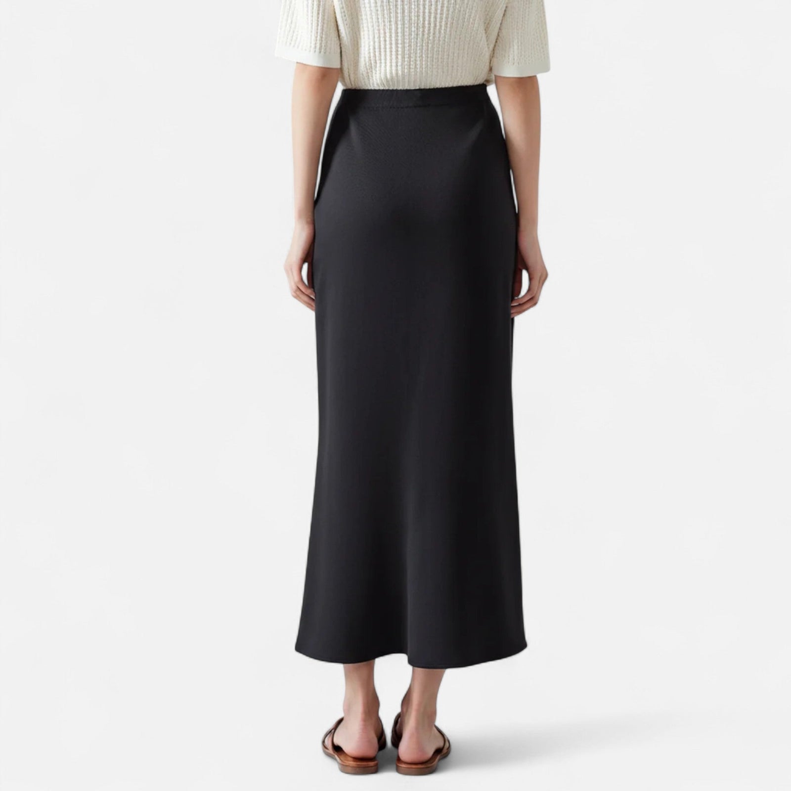 Pure Silk Midi Skirt, Fluid Drape with Natural Sheen