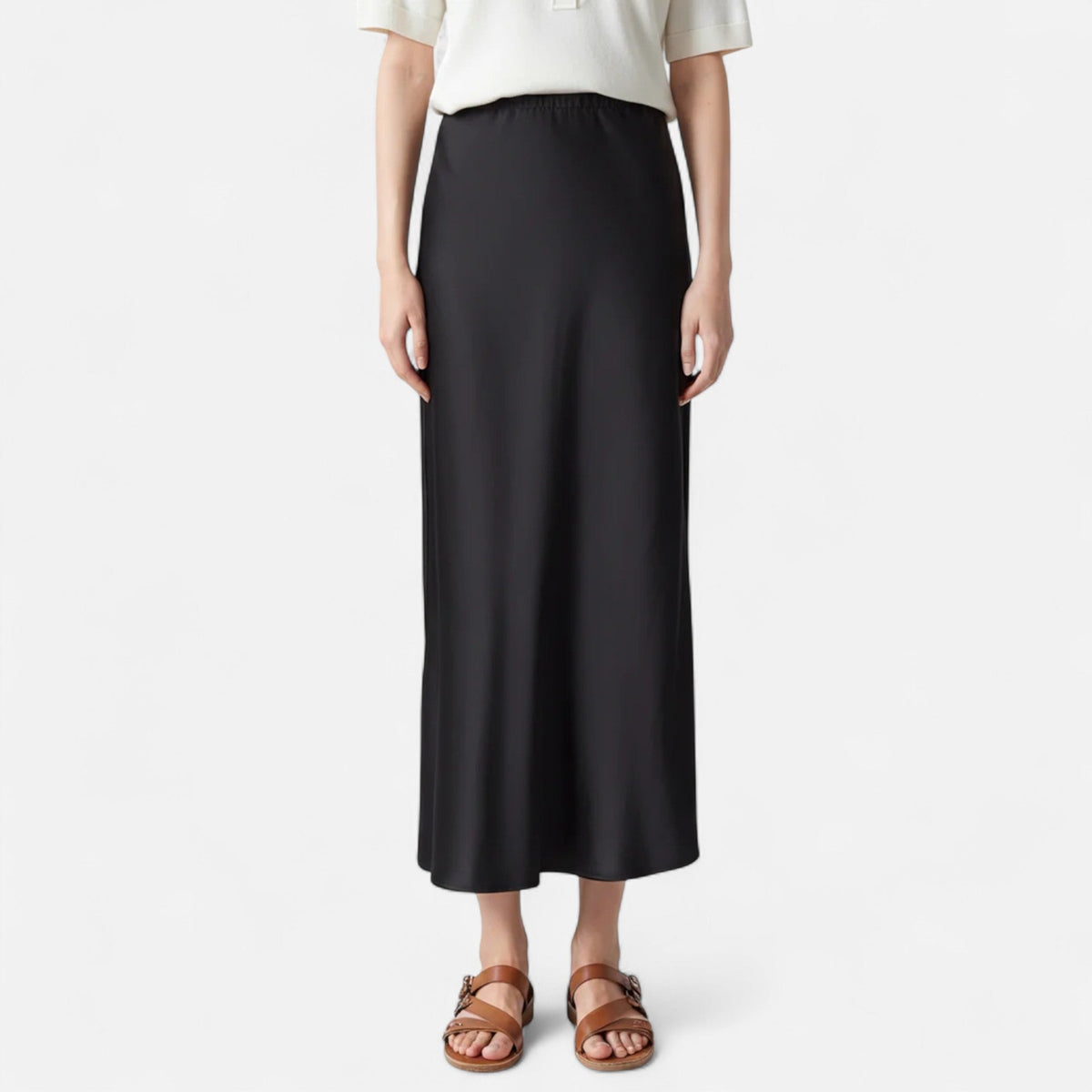 Pure Silk Midi Skirt, Fluid Drape with Natural Sheen