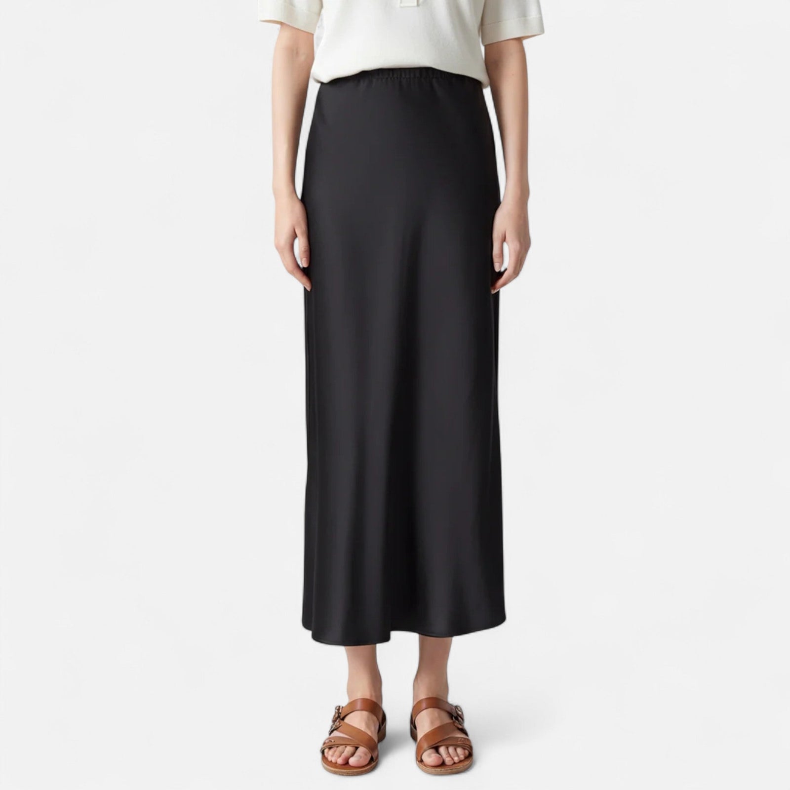 Pure Silk Midi Skirt, Fluid Drape with Natural Sheen