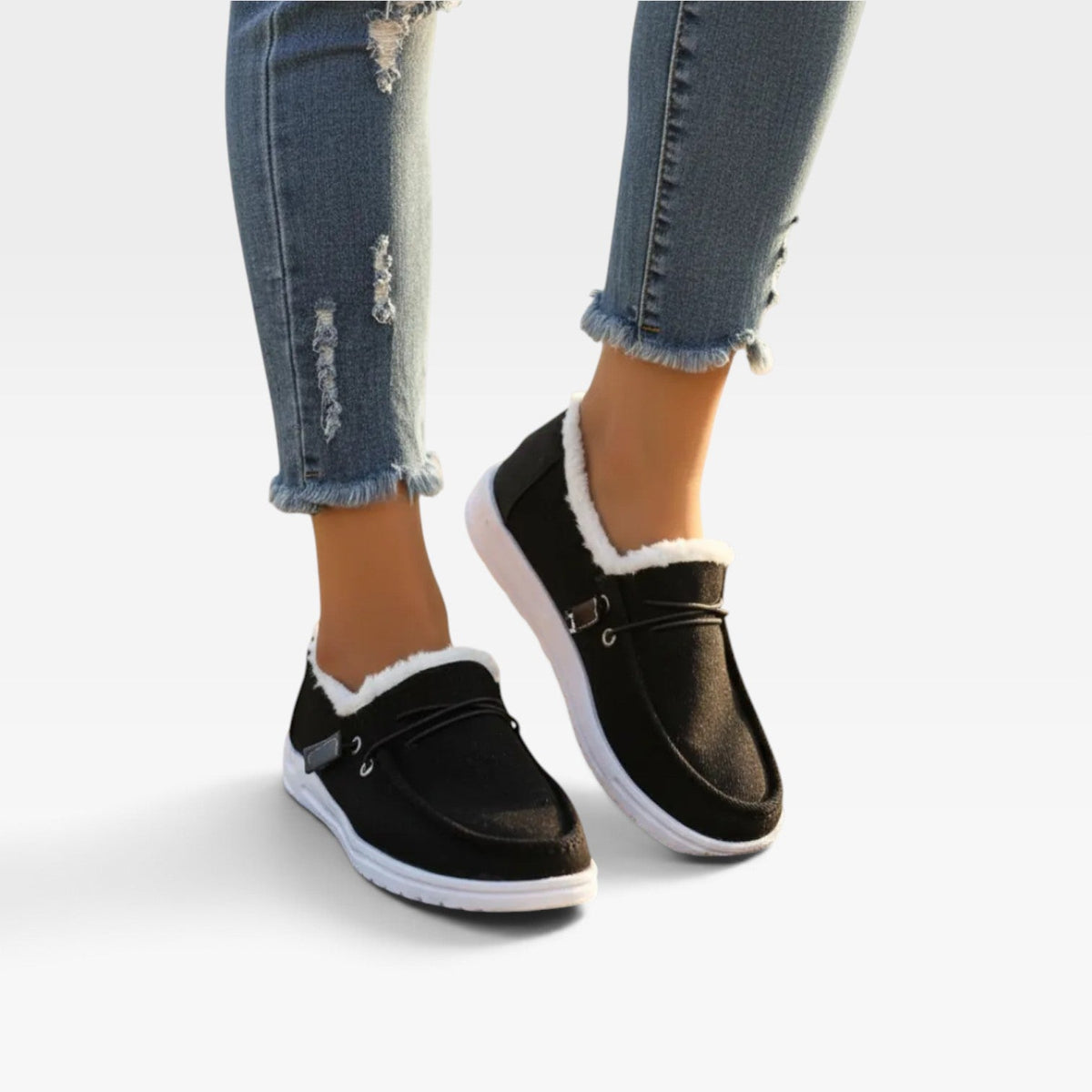 Faux Fur Lined Canvas Slip On Shoes, Cosy Flat Trainers