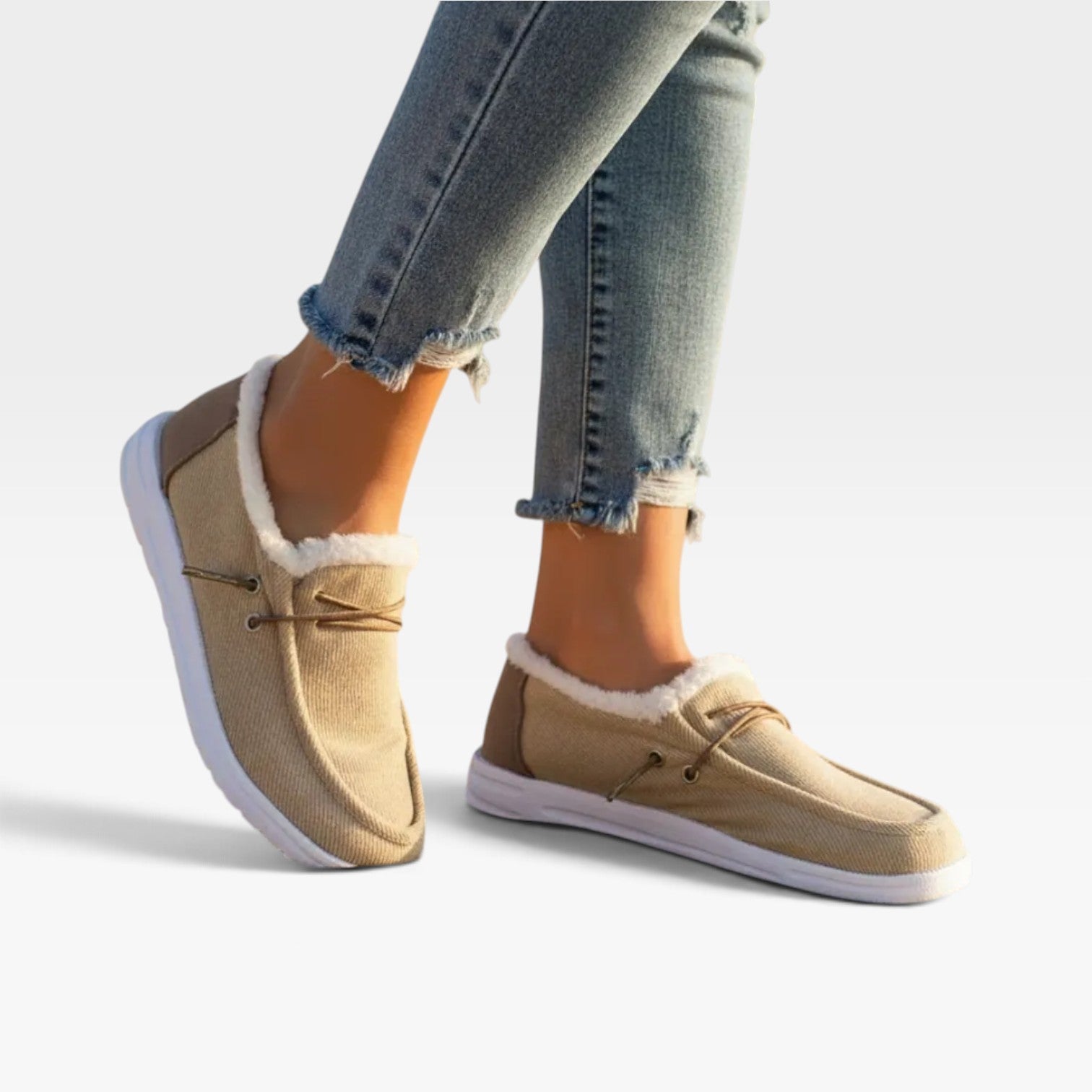 Faux Fur Lined Canvas Slip On Shoes, Cosy Flat Trainers