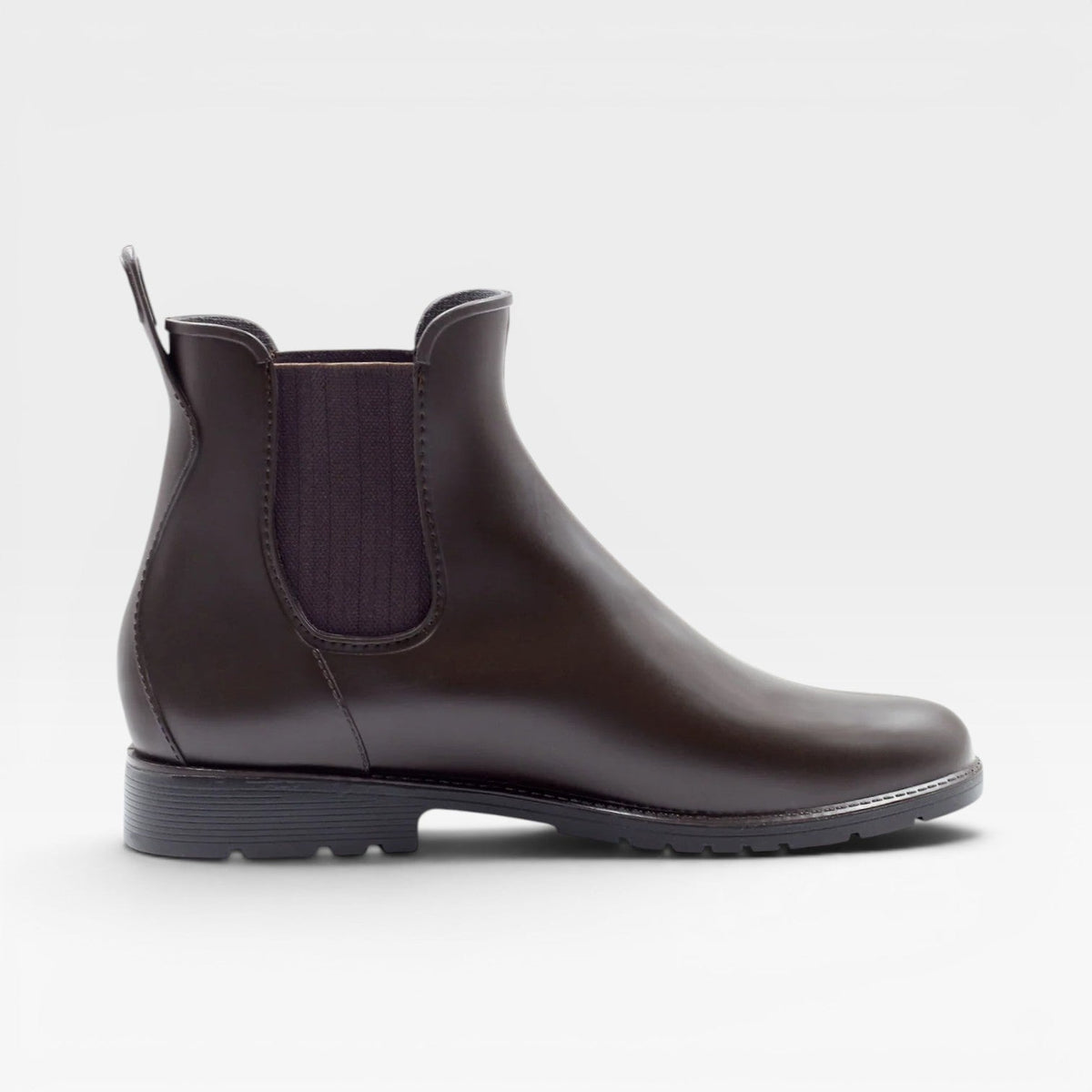 Waterproof Chelsea Rain Boots, Glossy Block Heel Style