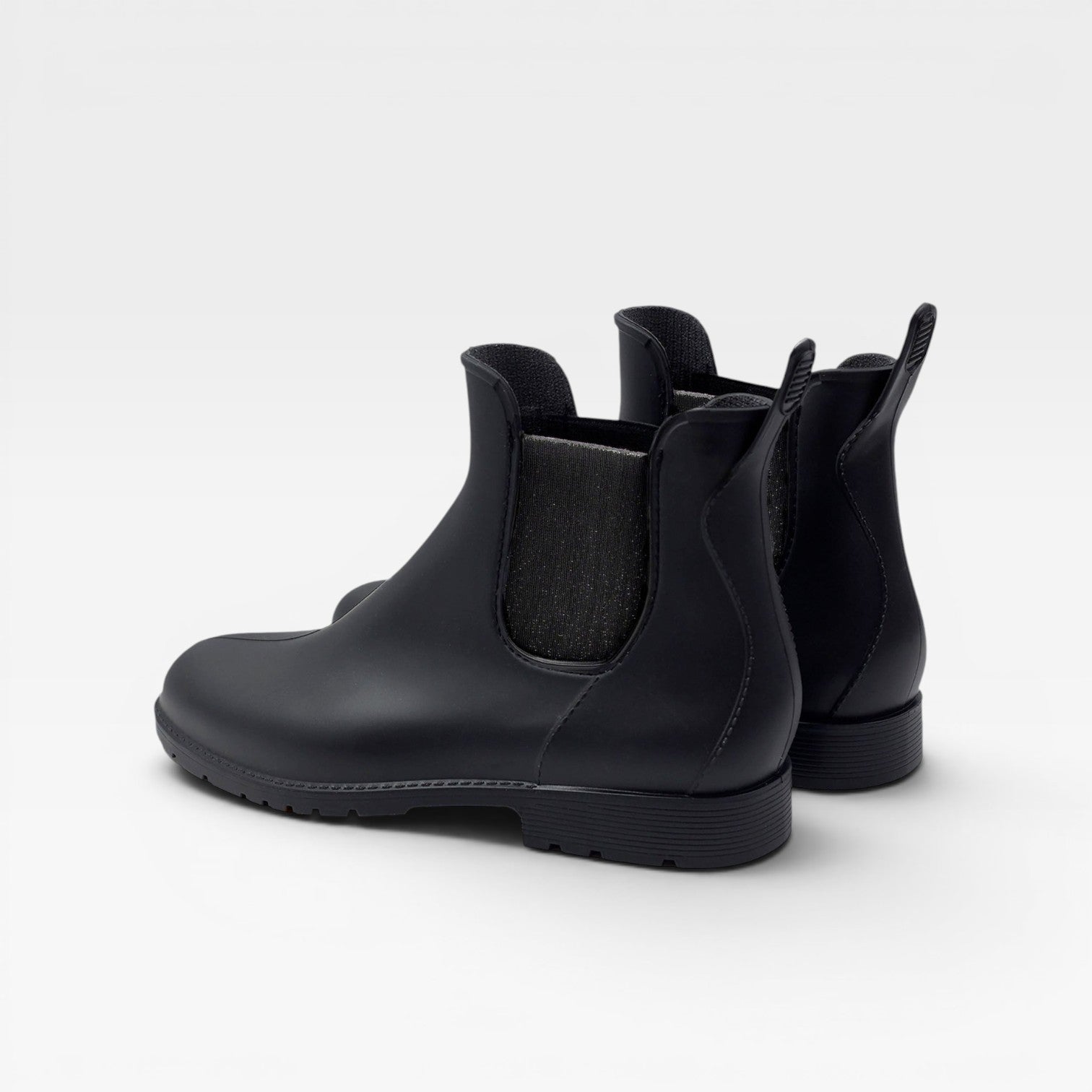 Waterproof Chelsea Rain Boots, Glossy Block Heel Style