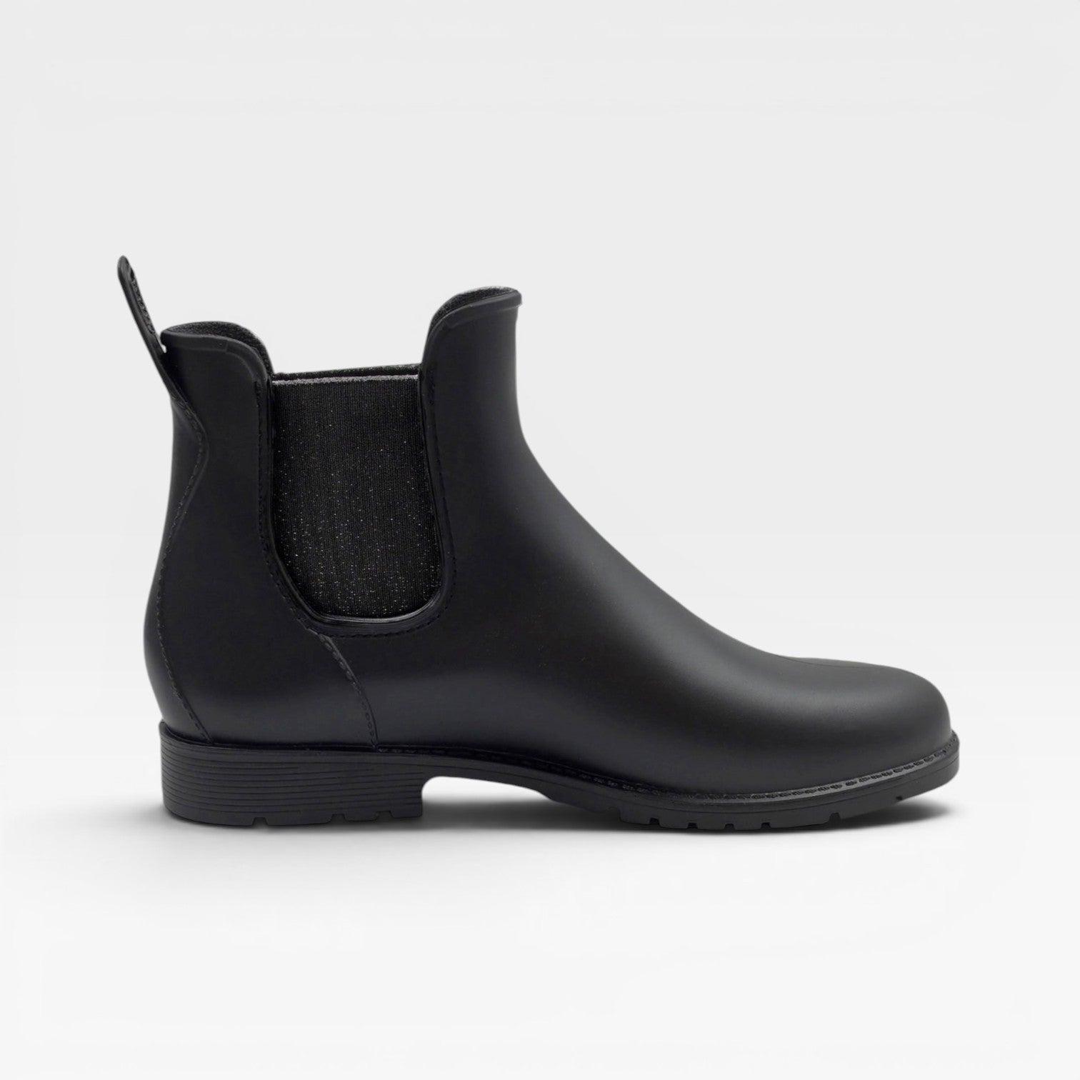 Waterproof Chelsea Rain Boots, Glossy Block Heel Style