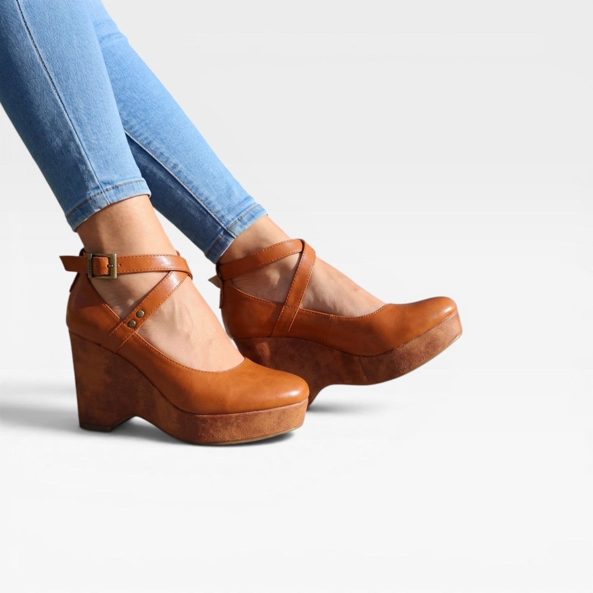 Cross Strap Wedge Sandals, Closed Toe Leather Platform